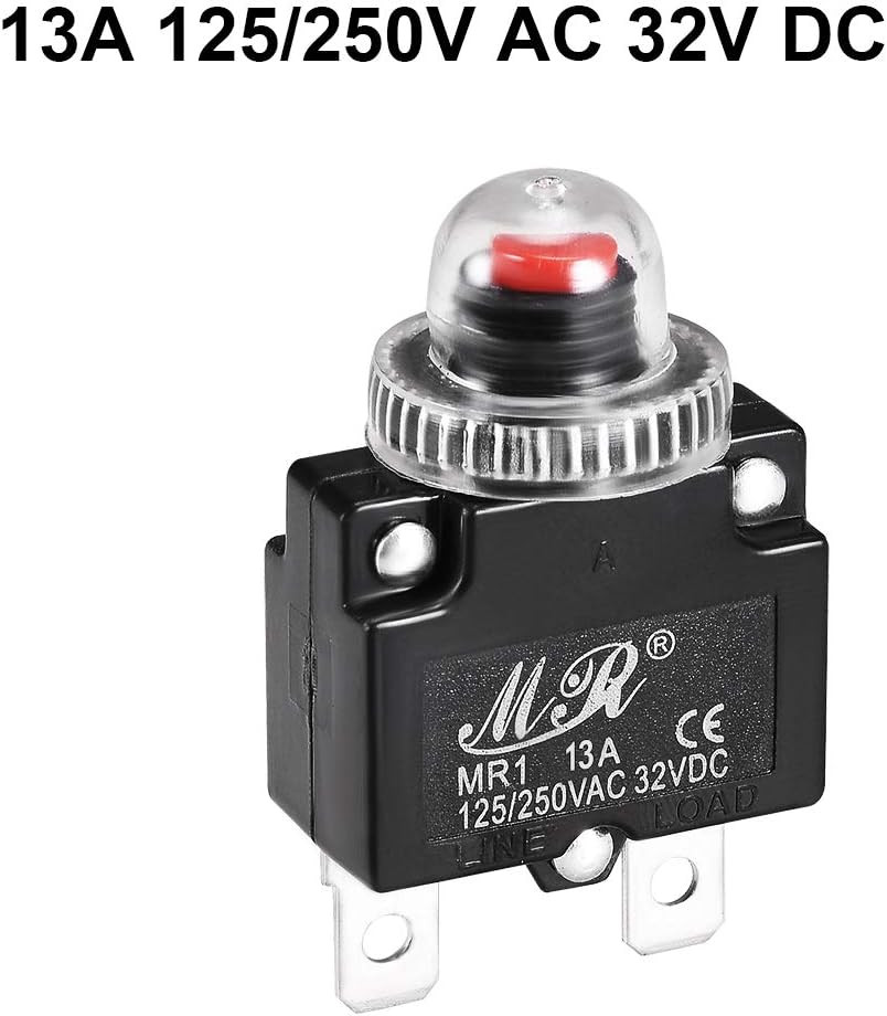 Thermal Circuit Breakers 13A 125/250V AC 32V DC Push Button Reset Overload Prote