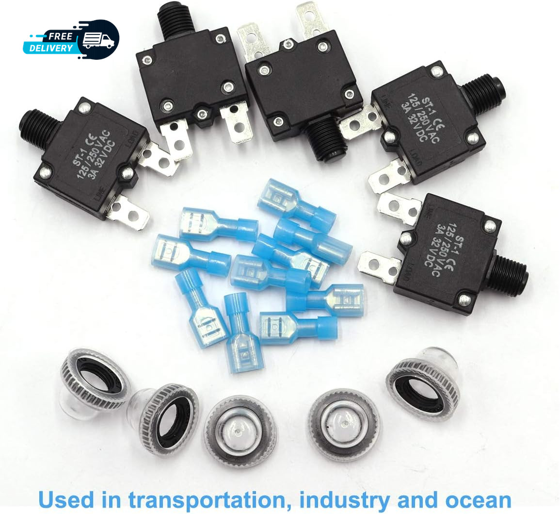 5Pcs 5Amp Circuit Breakers Push Button Manual Reset 125/250V AC 32V Dc
