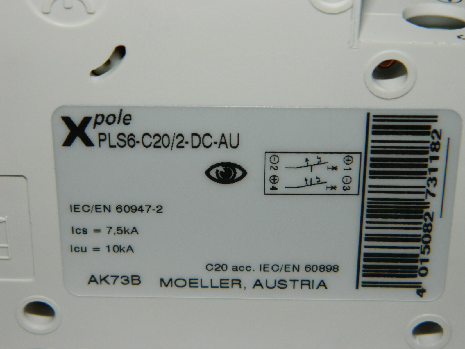 NEW Eaton Moeller DC 10kA 2P 2 Pole Breaker Solar Isolator PLS6-C20/2-DC-AU