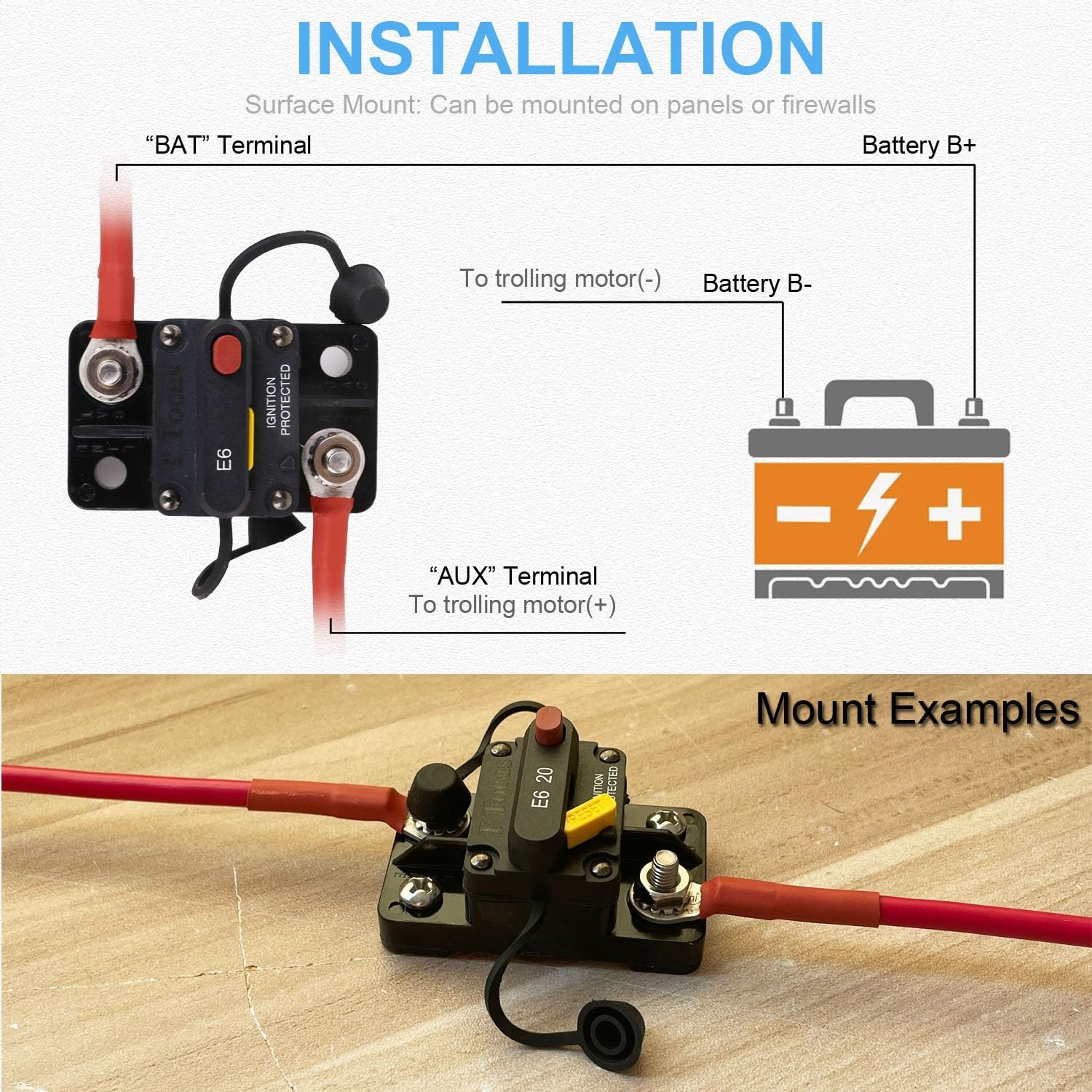 15 Amp Circuit Breaker for Marine, Truck, Boat, RV, Automotive IP66 T3 Mini