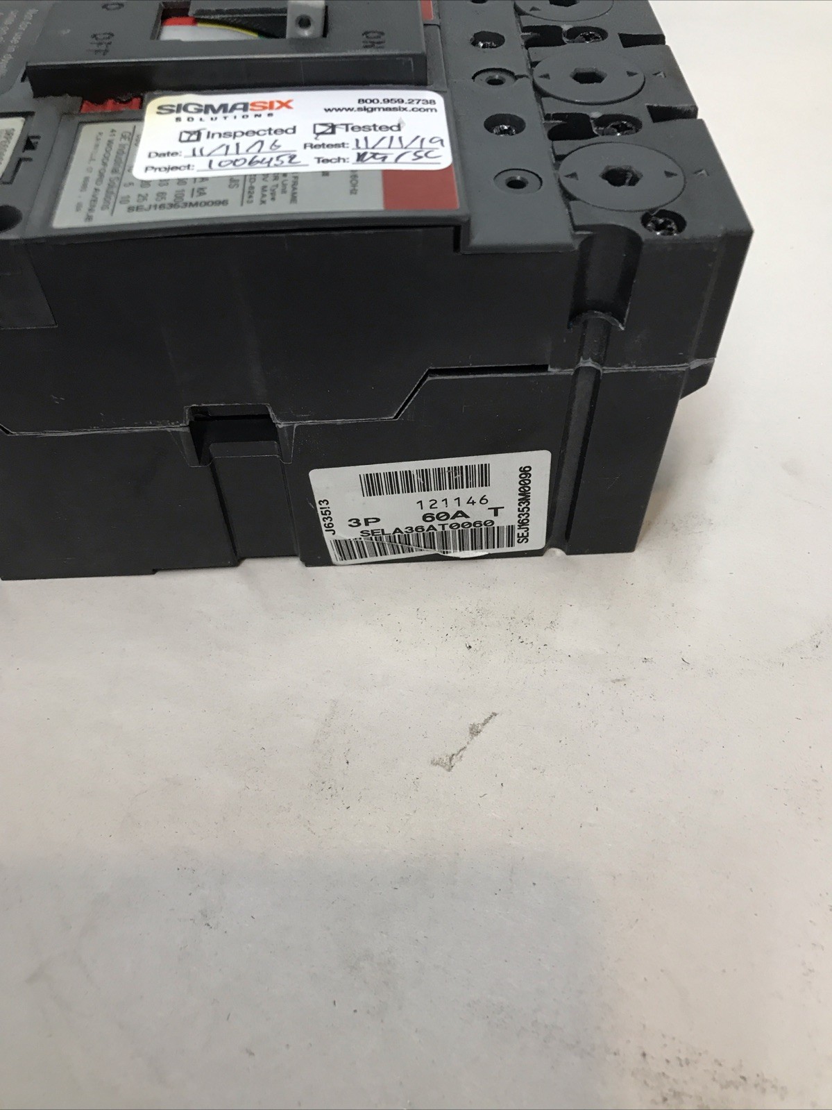 GE Spectra RMS SELA36AT0060 60Amp 3-Pole Circuit Breaker W/ 60Amp Plug Rating