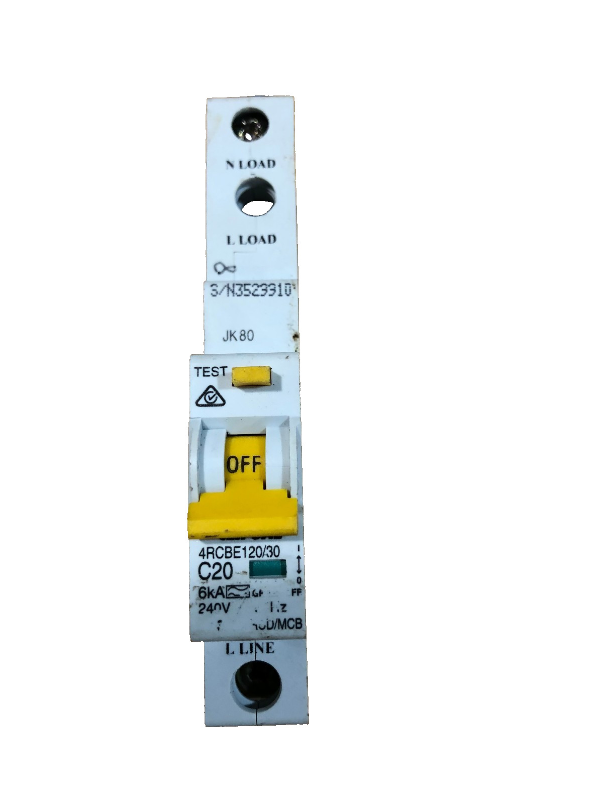 UNBRANDED 4RCBE120/30 C20 1 POLE RCD/MCB 20A 240VAC
