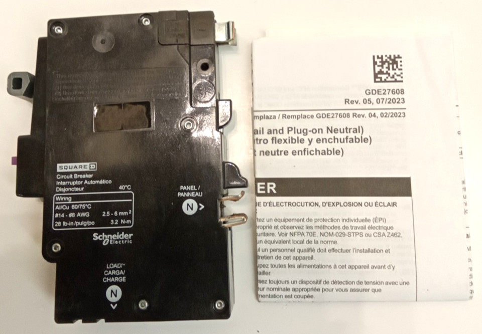 SquareD QO12PAFGF Circuit Breaker 20A 1P 120VAC 10kA Plug In ARC/GRD Fault PON