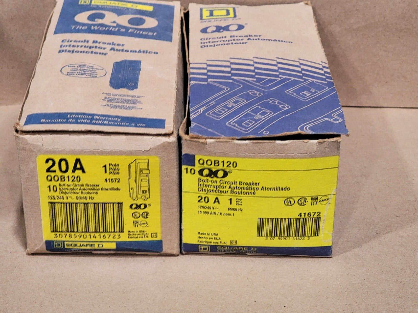 SQUARE D – QOB120 – TYPE QOB – 20A, 120/240V, 1 POLE, BOLT-IN BREAKER – QTY (20)