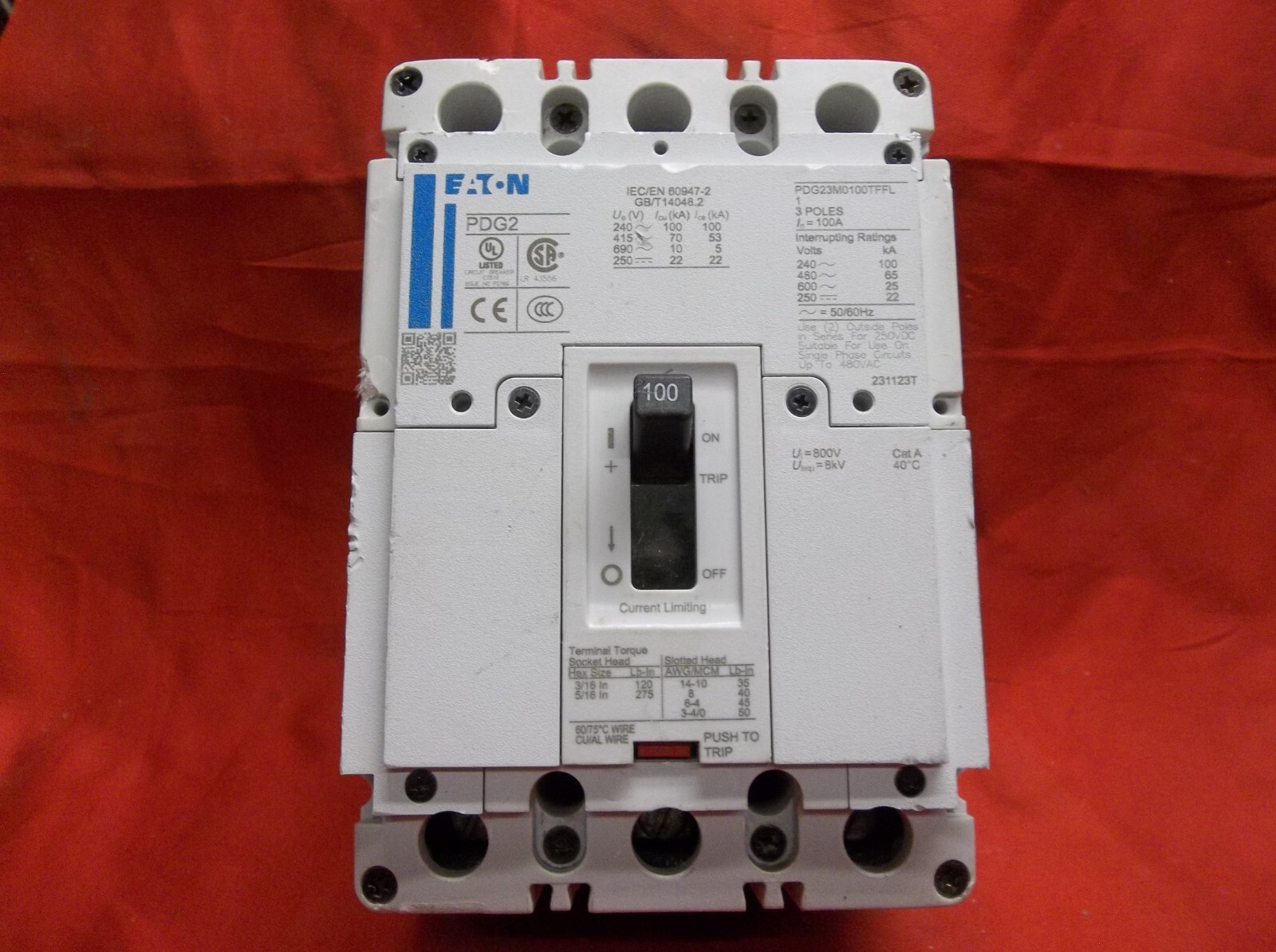 EATON PDG23M0100TFFL circuit breaker 375C3