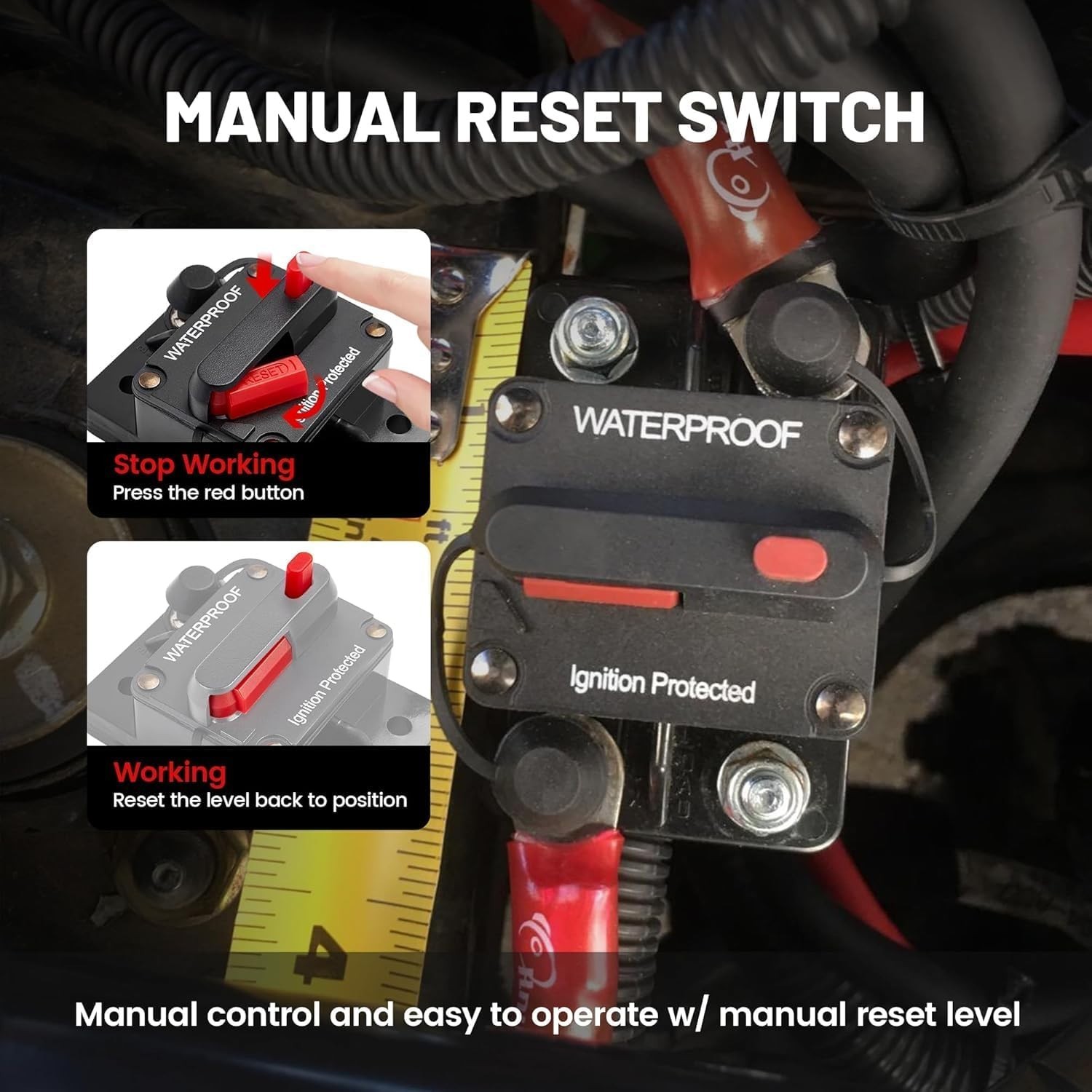 60Amp Waterproof Circuit Breaker with Manual Reset for Boats & ATVs – DC 12V-48V