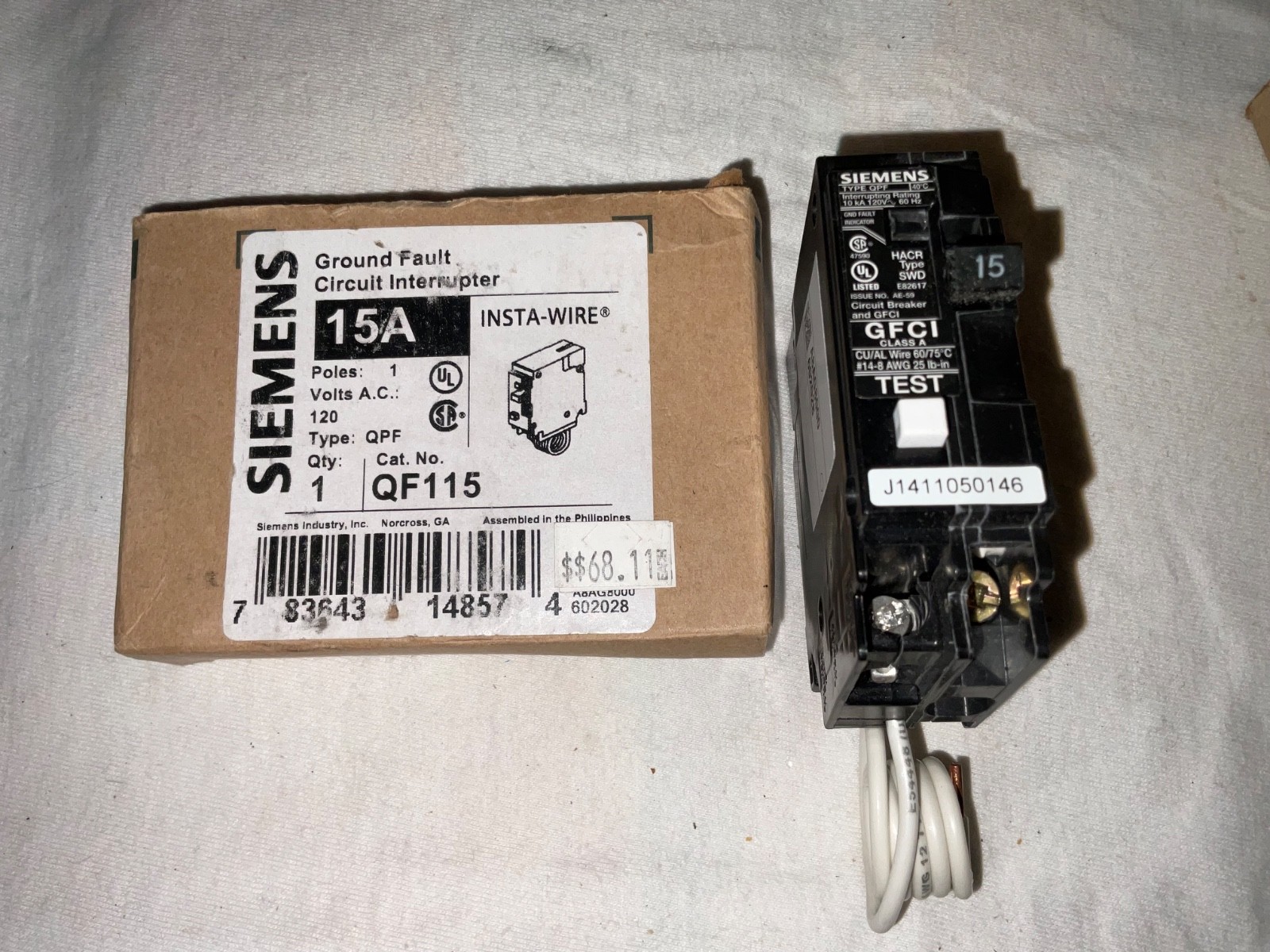 Siemens QF115 15A Circuit Breaker GFCI Insta-Wire QPF NEW ELECTRICAL LOAD CENTE