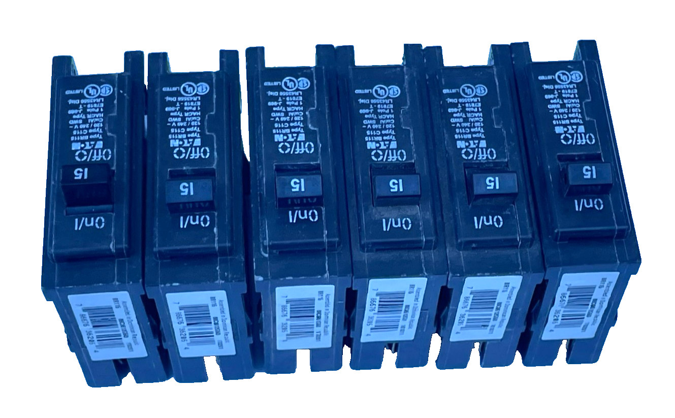 Eaton BR115 C115 Circuit Breaker 15 Am 1 Pole 120/240V (Lot of 6)