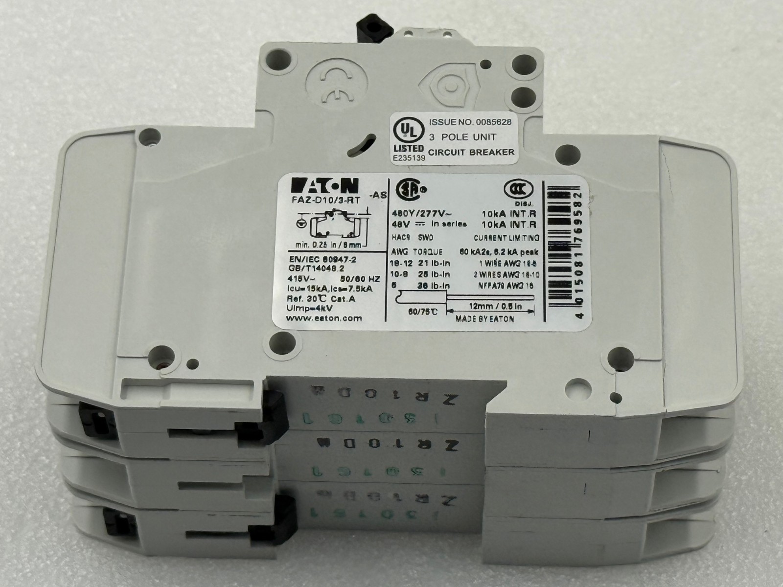 Eaton FAZ-D10/3-RT Moeller Series 3 Phase Circuit Breaker New in Box Surplus