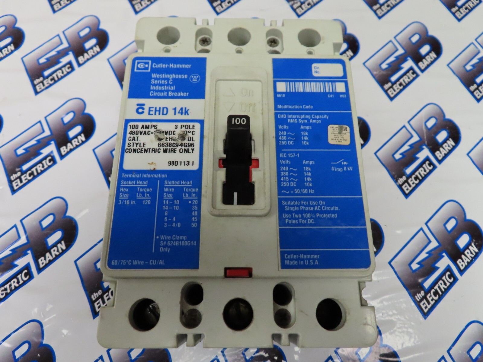 Cutler Hammer EHD3100 Circuit Breaker 100 Amp 480 Volt 3 Pole Blue 14K -WARRANTY