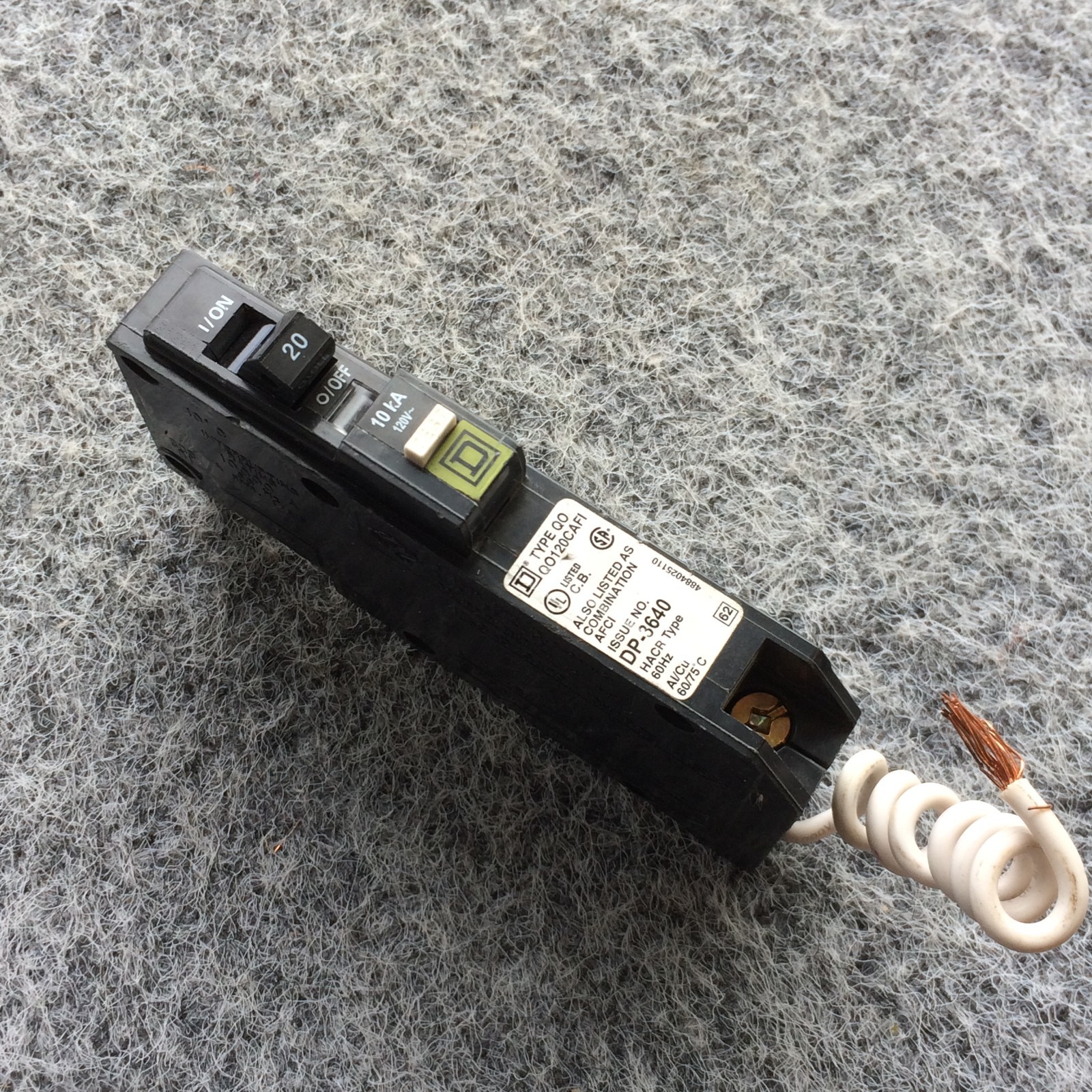 Square D QO120CAFI 20 Amp 1 Pole 120V Plug In Arc Fault CAFI Combination Breaker