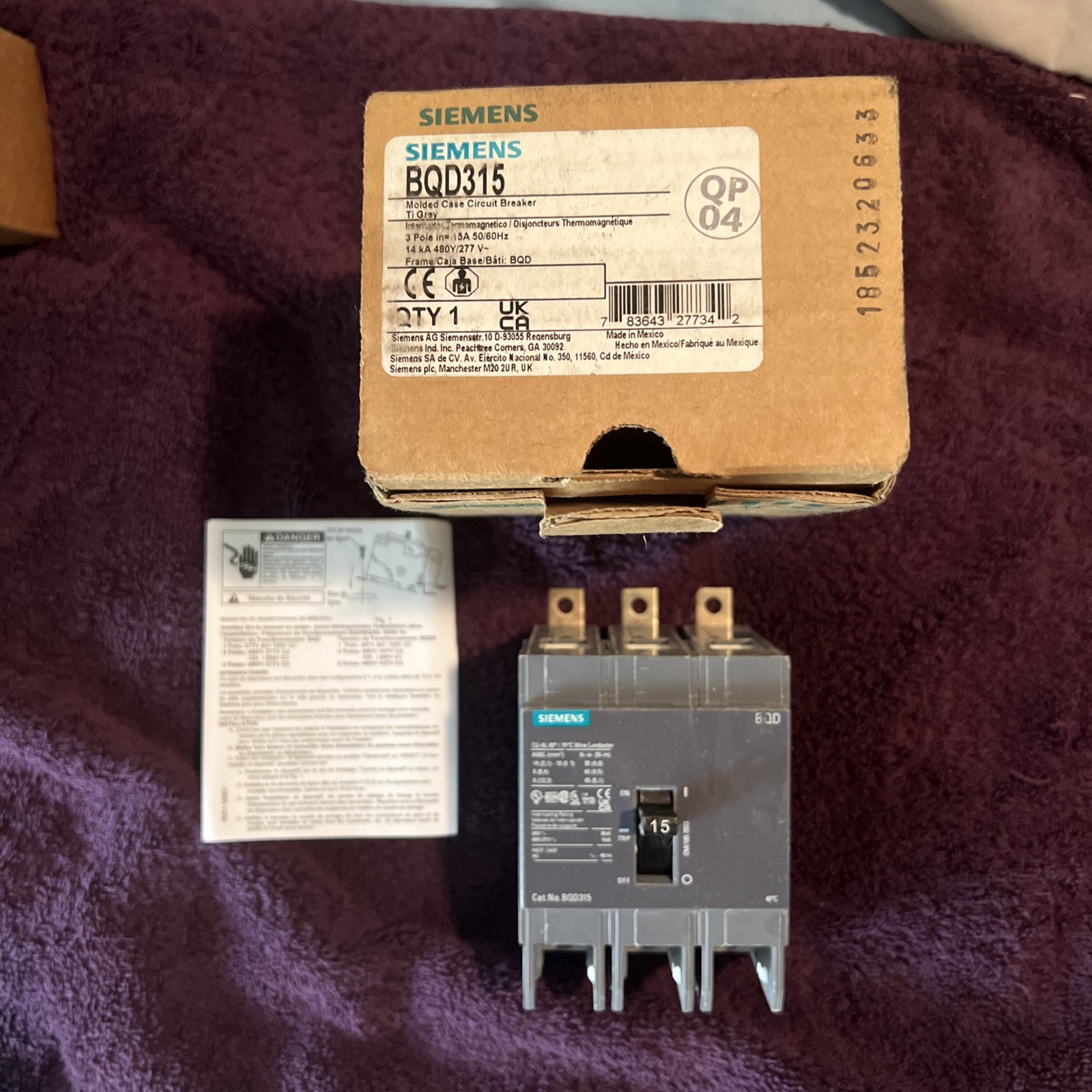 Siemens BQD315 15-Amp Three Pole Molded Case Circuit Breaker (NEW)