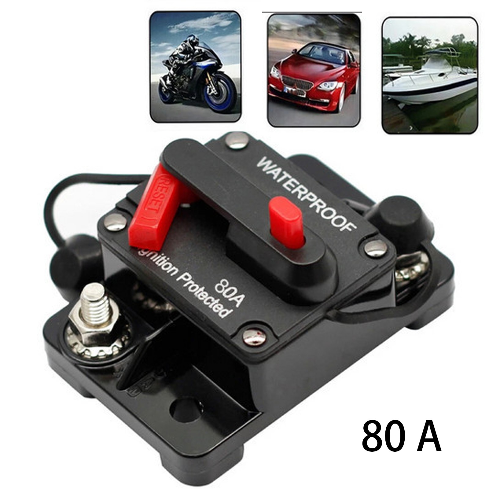 80Amp Circuit Breaker Fuse Reset 12V-48V DC Car Boat Auto Waterproof