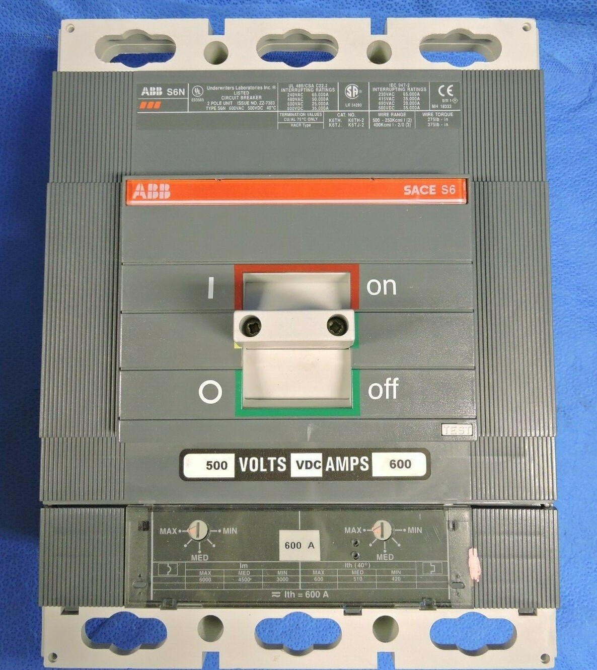 NEW ABB S6 SACE ISOMAX S6N600TW-2 CIRCUIT BREAKER 2-POLE 600A 500VDC 600VAC /BOX