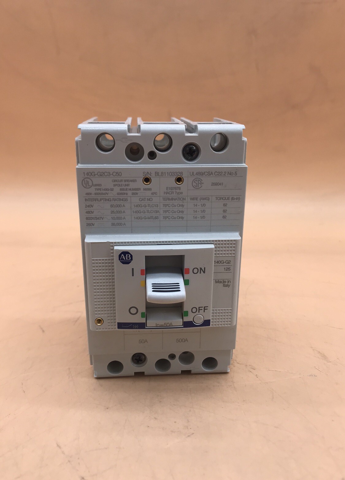 HOUSTON STOCK NEW AB 140G-G2C3-C50 TYPE 140G 50 AMP 600V FREE 2 DAY AIR SHIPPING