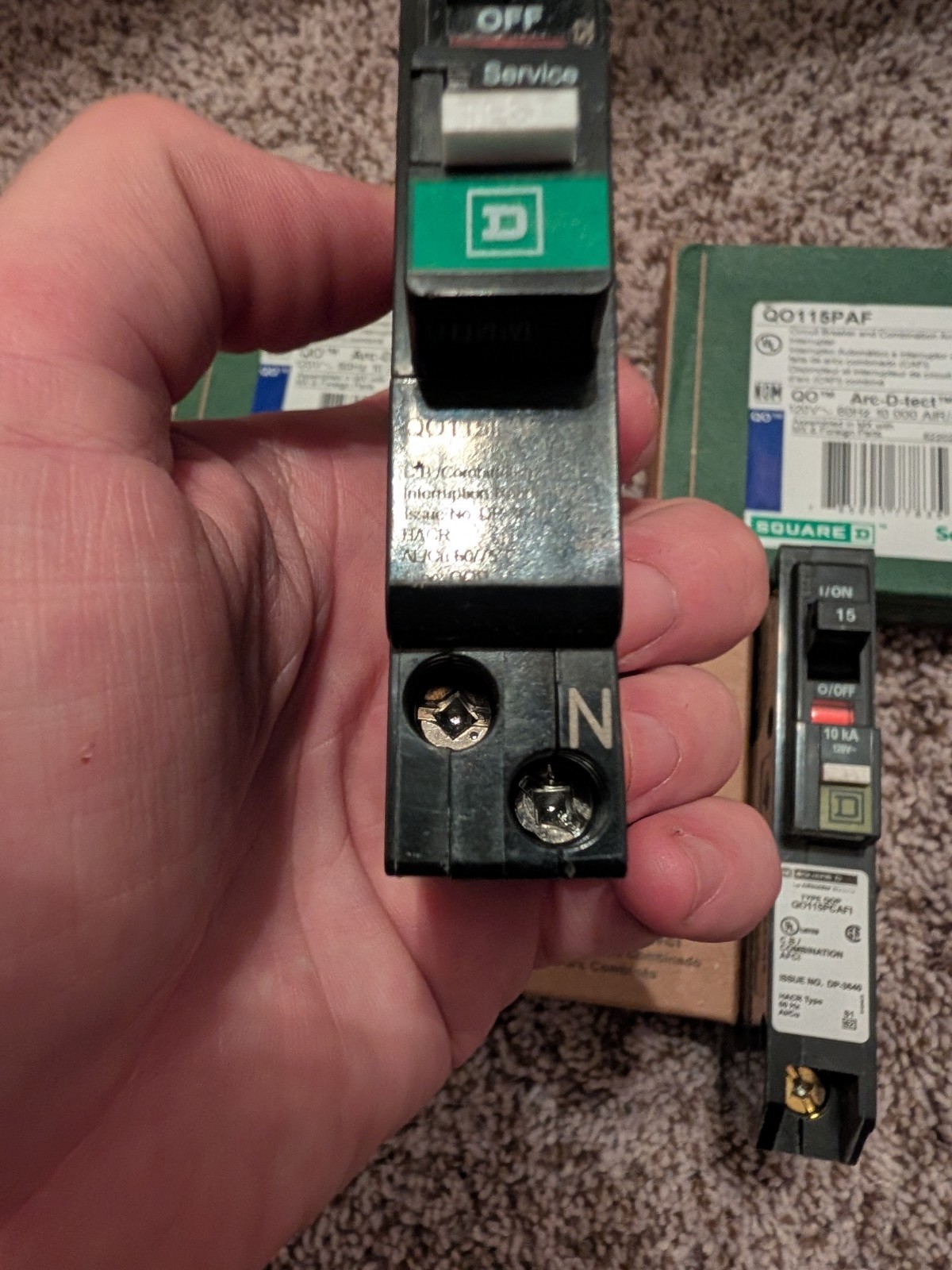 Square D- QO115PAF 15A 1-Pole AFCI Arc-Fault Plug-On Neutral Circuit Breaker NEW
