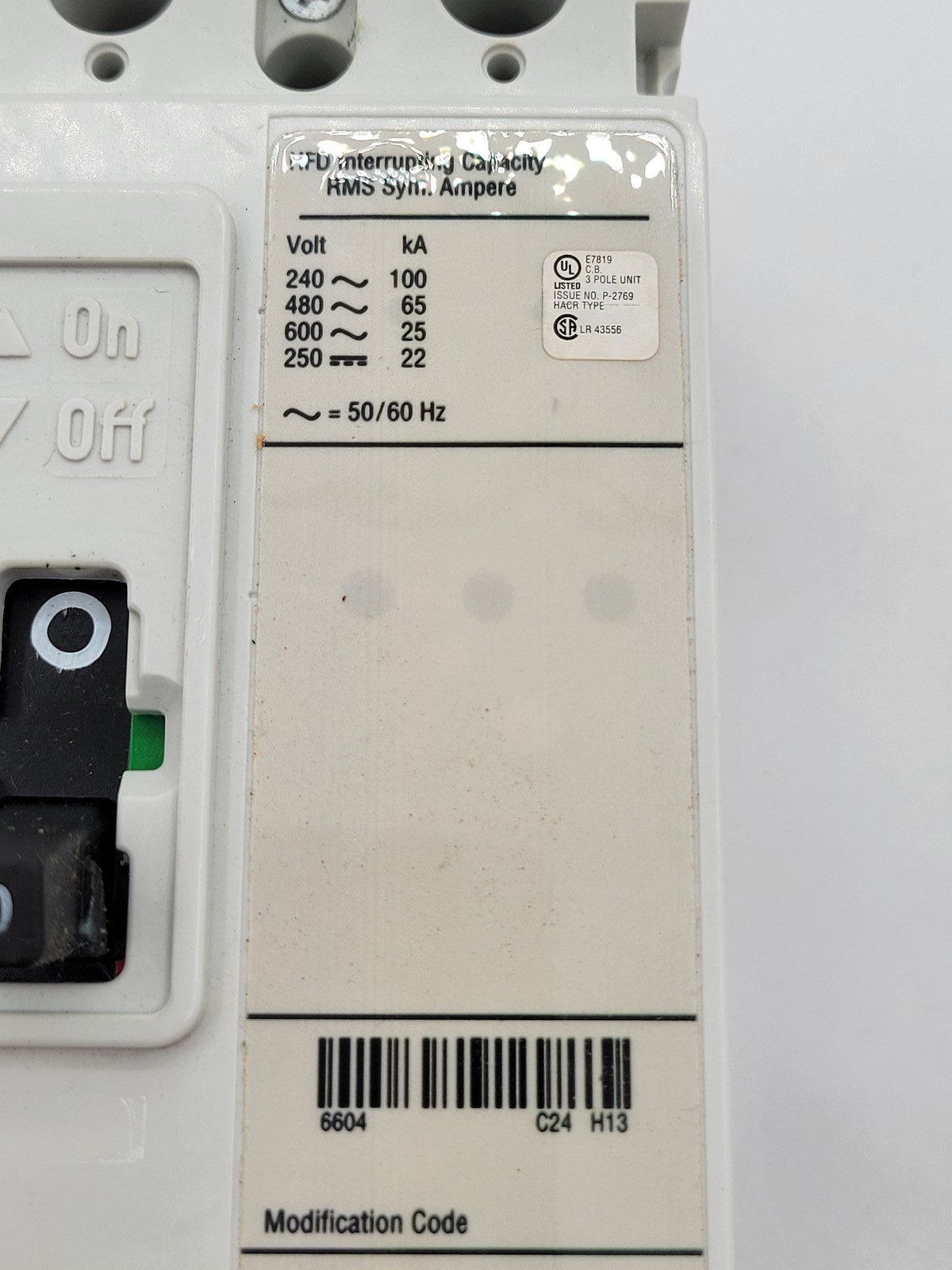 Eaton HFD3030 Bolt-On Circuit Breaker 30A 3P 600V HFD65K Red 30 Amp