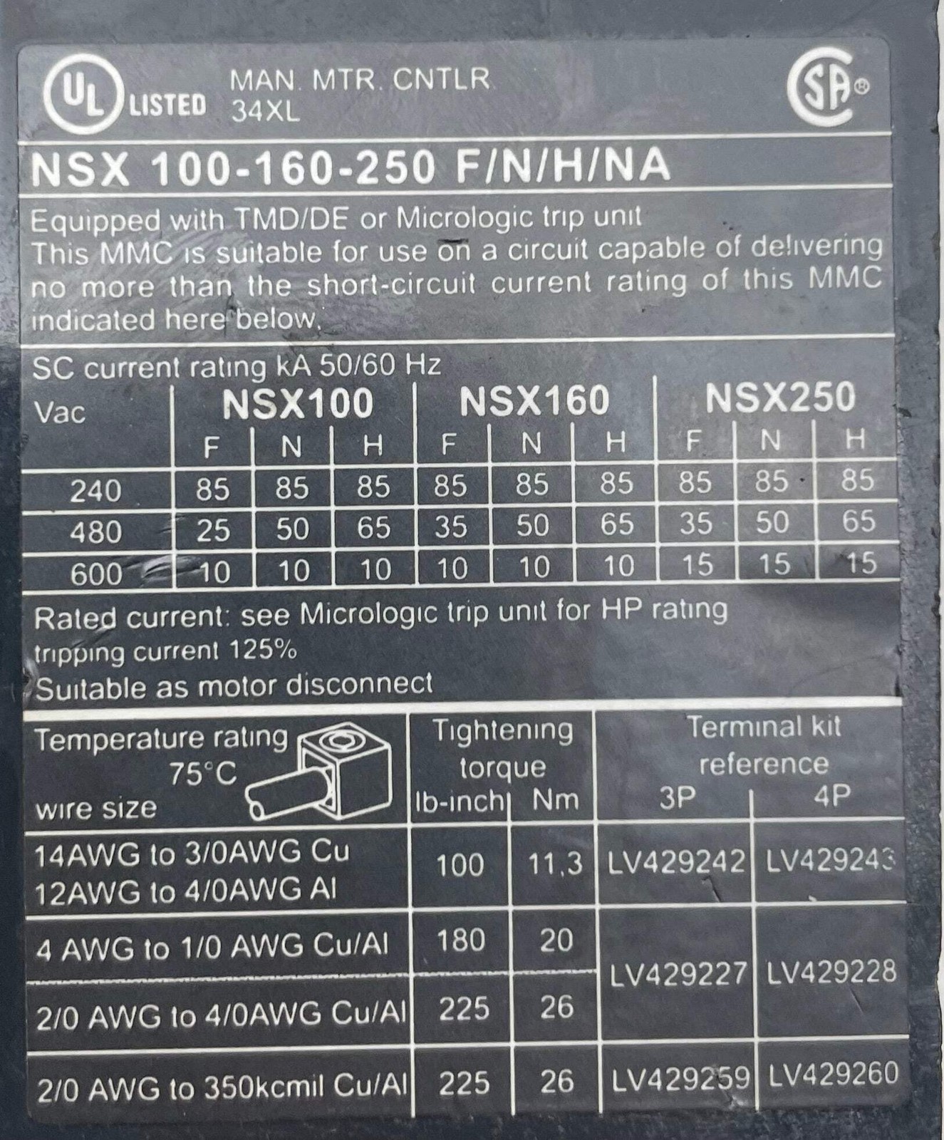 Schneider Electric LV430630 NSX160F Compact Circuit Breaker, 160A 3P (Used)