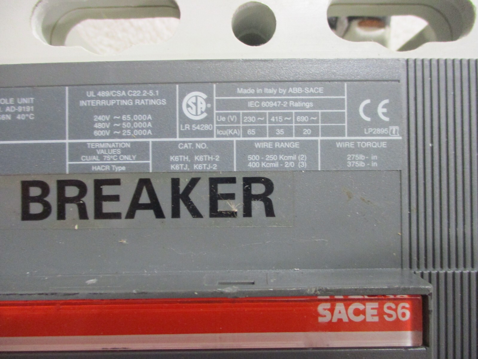 ABB 600 Amp 3 Pole Circuit Breaker 500VDC S6N SACE S6