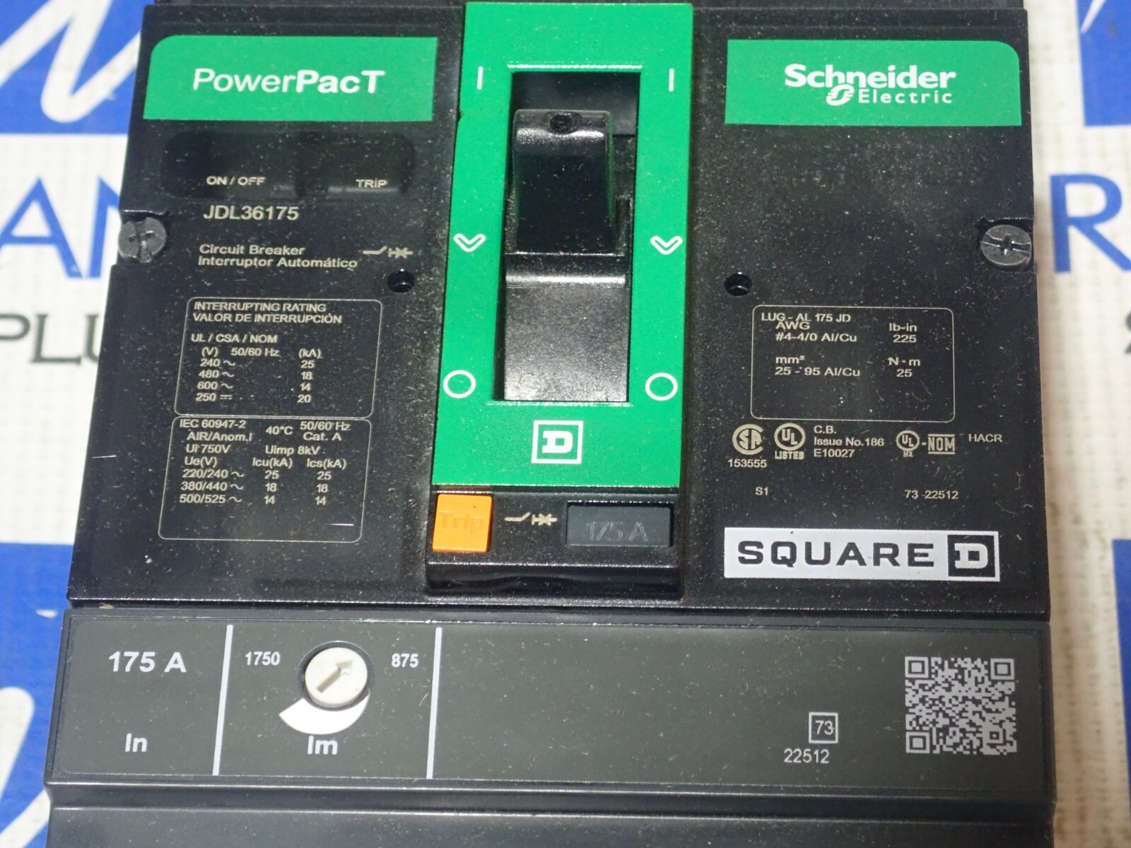 NEW Square D JDL36175 Schneider 175 Amp 3 Pole 600V PowerPact Circuit Breaker