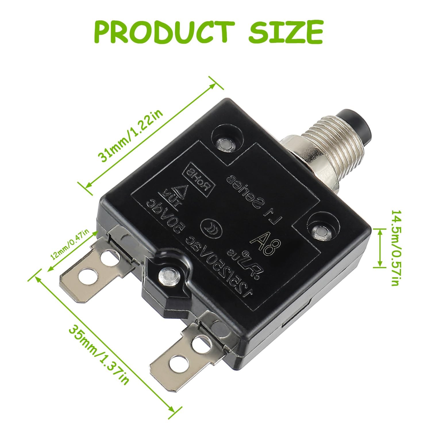 8A Manual Reset Push Button Circuit Breaker 125/250V AC 50V DC Thermal