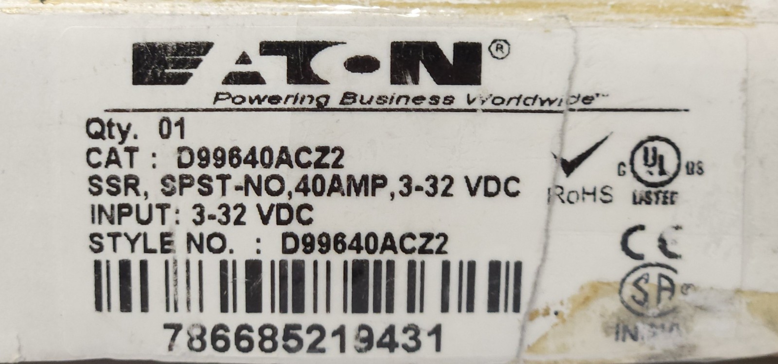 EATON CUTLER HAMMER D99640ACZ2 SOLID STATE RELAY MODULE SSR SPST-NO 40 AMP