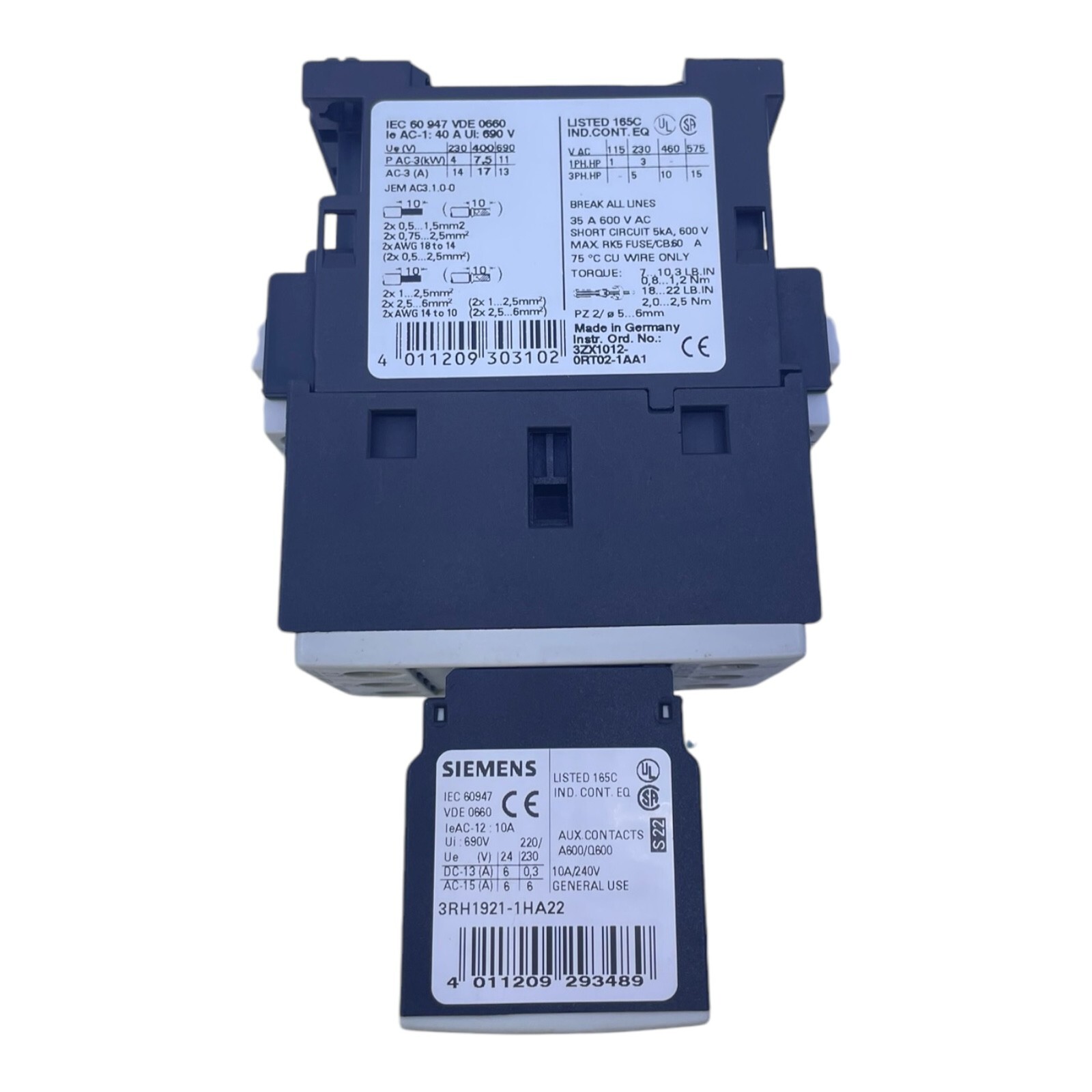 Siemens 3RT1025-1AP04 Circuit Breaker 3RH1921-1HA22 Siemens 3RT1025-1AP04 3RH1