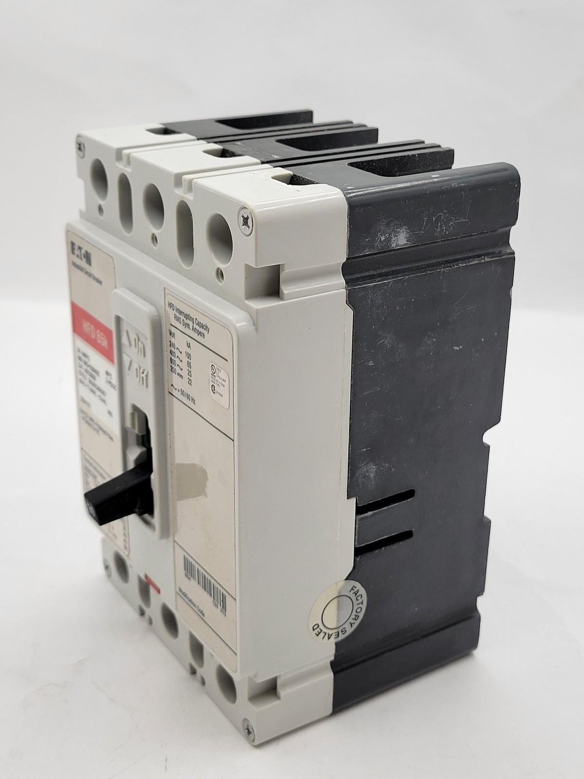 Eaton HFD3030 Bolt-On Circuit Breaker 30A 3P 600V HFD65K Red 30 Amp