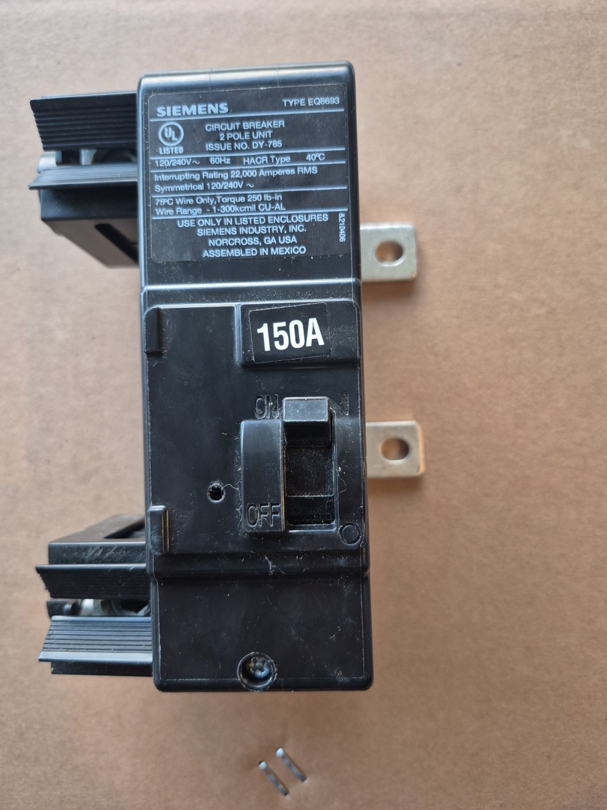 Siemens 150A Circuit Breaker Unit 2-Pole Type EQ8693