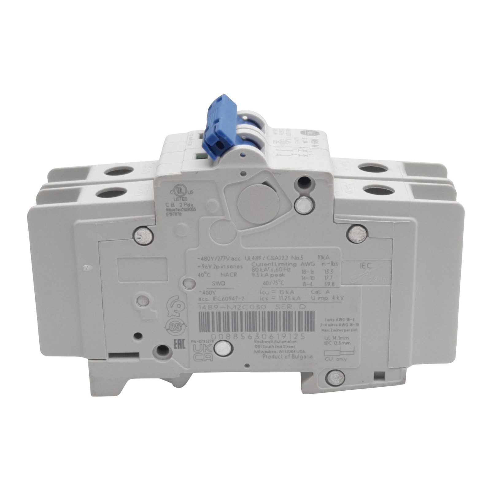 Allen Bradley 1489-M2C030 Circuit Breaker 2-Pole, 3A 480Y/277VAC 96VDC, DIN Rail