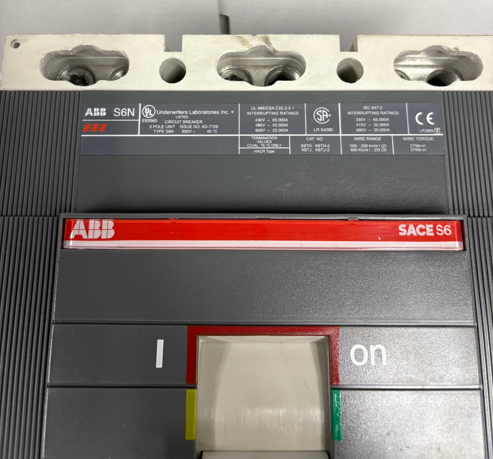 ABB S6N SACE PR211 | 600A 3P MCCB Circuit Breaker | 600V AC | Adjustable Trip |