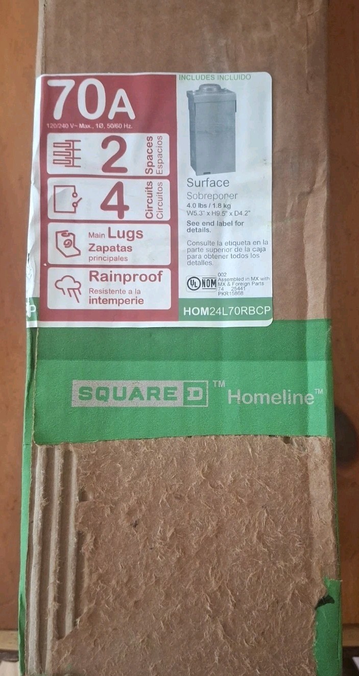 Square D HOM24L70RBCP Outdoor Main Lug Load Center 70A 2-Spaces 4-Circuits