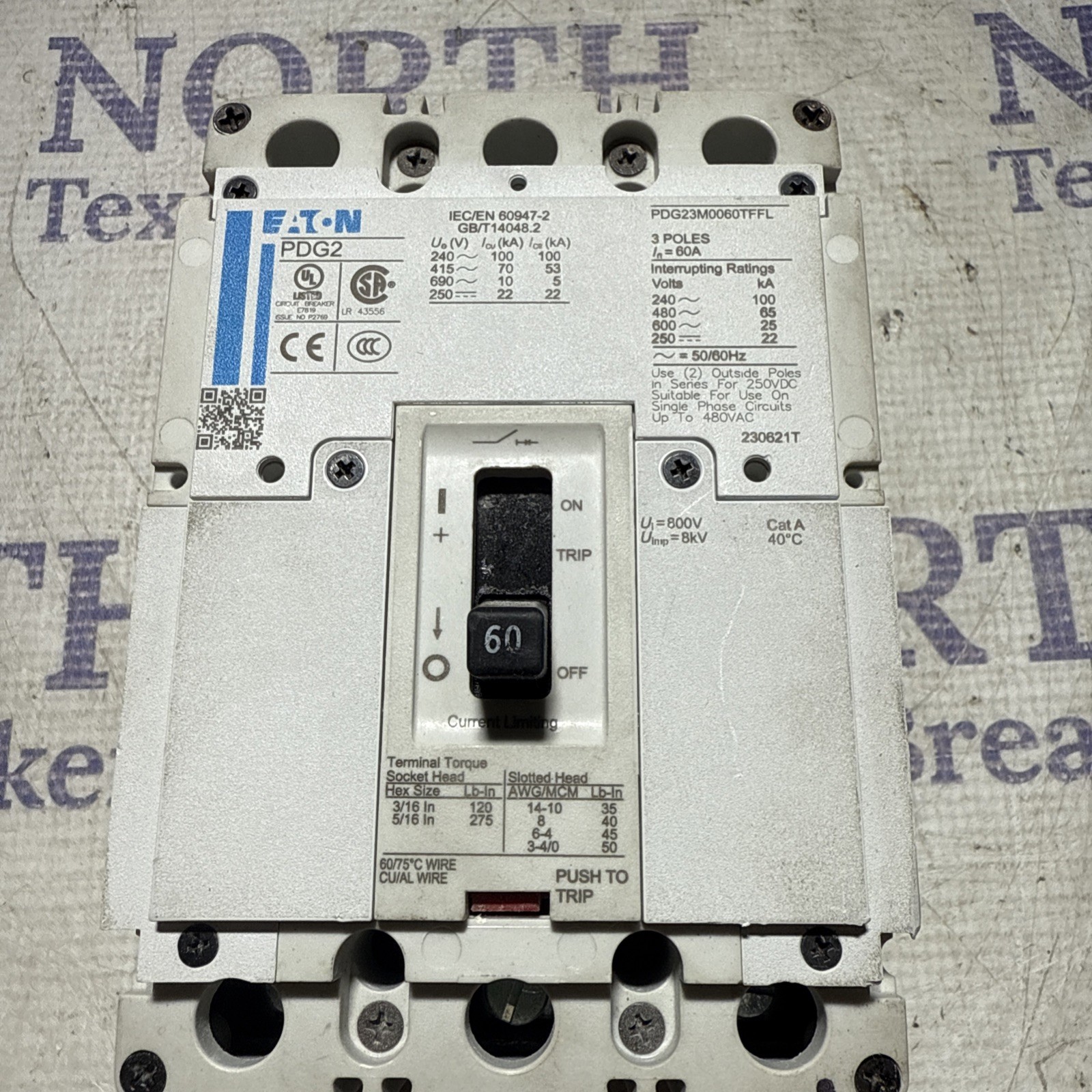 Eaton PDG23M0060TFFL 3 Pole 60 Amp Circuit Breaker Power Defense