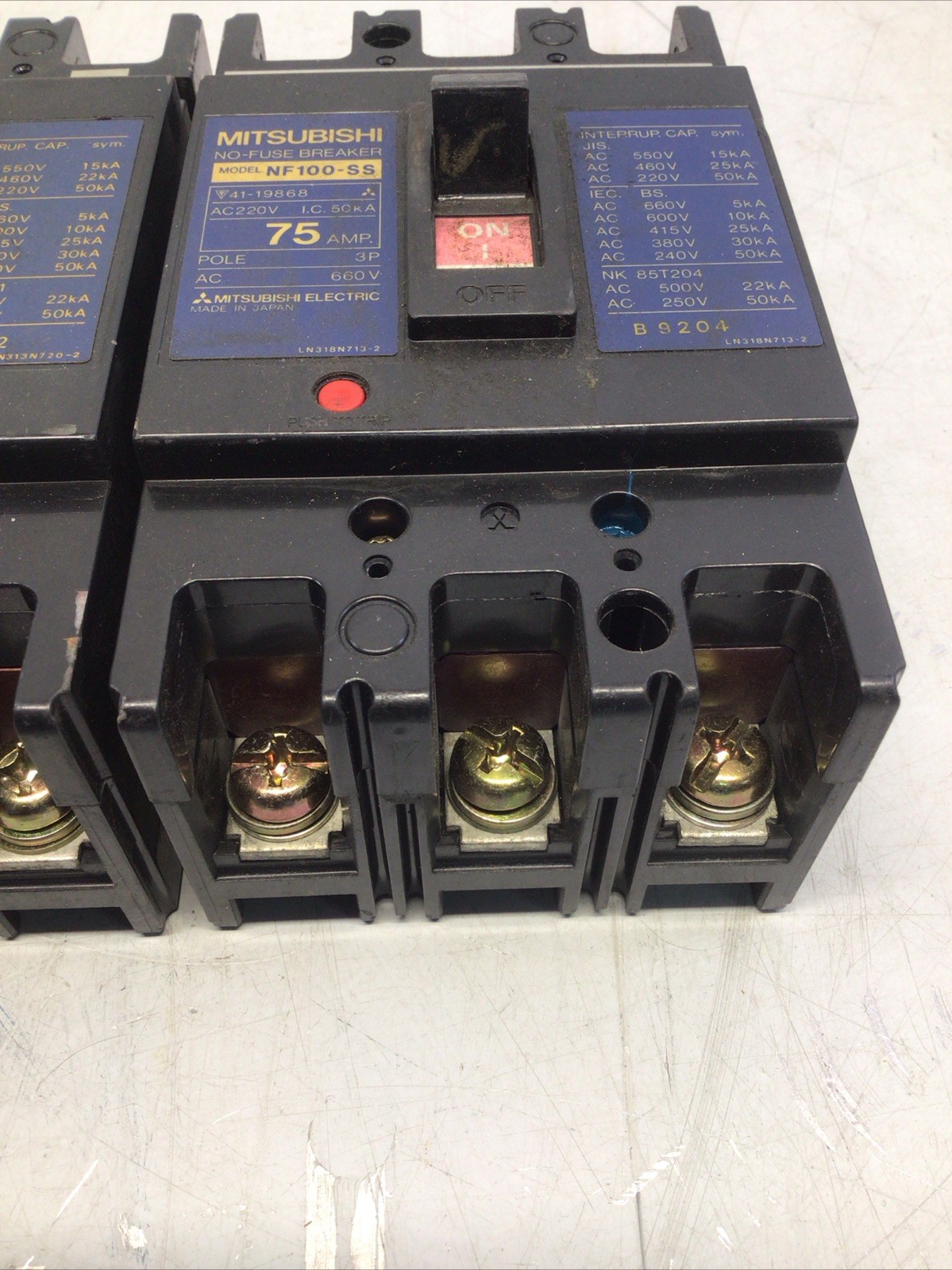 Mitsubishi NF 100-SS No-Fuse Breaker 75 AMP 3 Pole AC 660V Lot Of 2