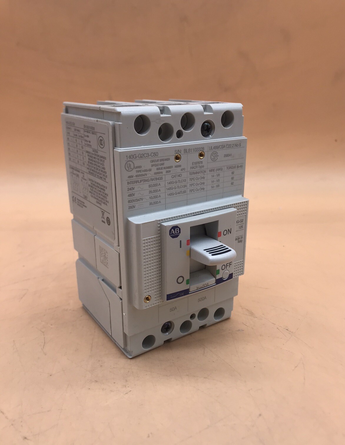 HOUSTON STOCK NEW AB 140G-G2C3-C50 TYPE 140G 50 AMP 600V FREE 2 DAY AIR SHIPPING