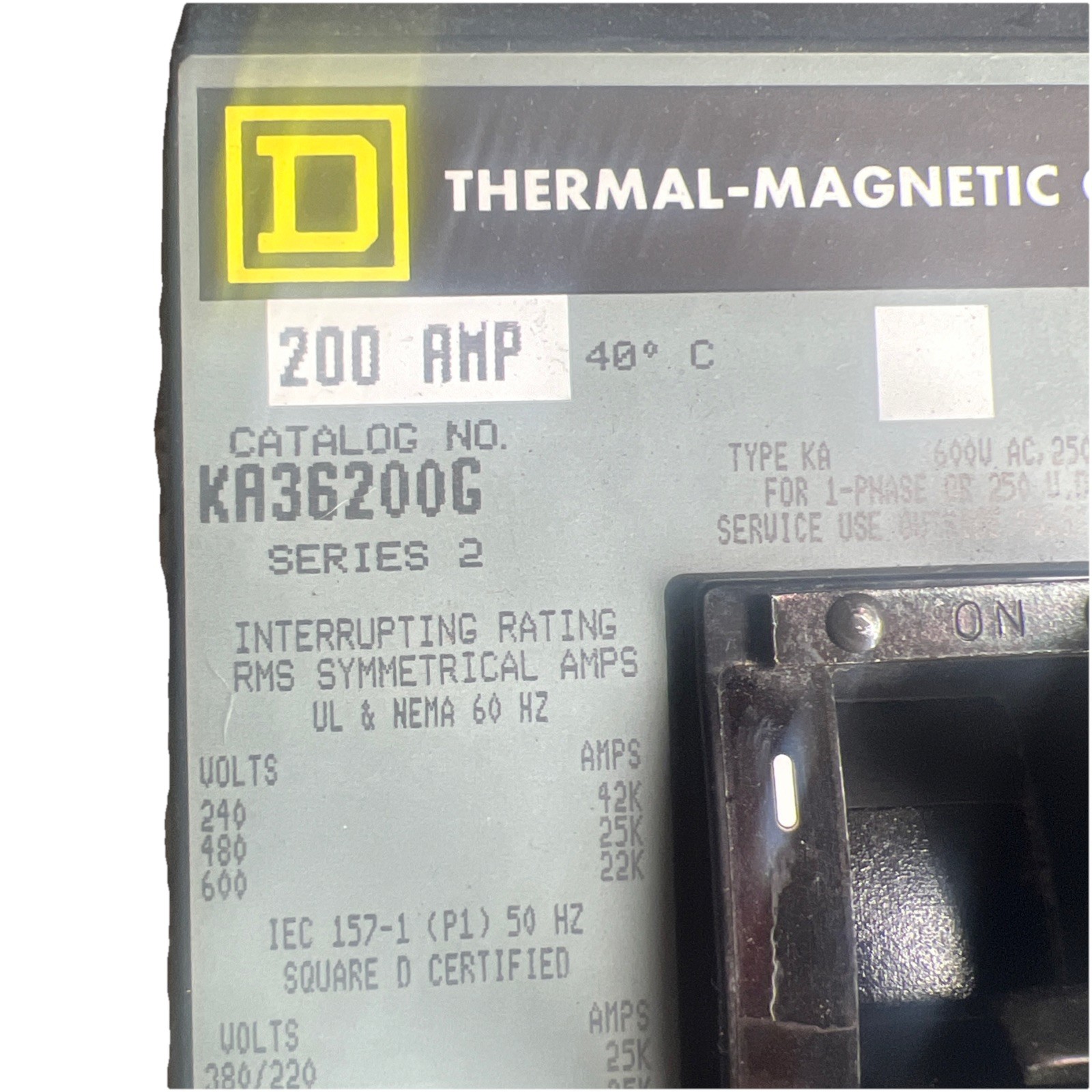 Square D KA36200G Circuit Breaker 200A 600V 3P 250 Amp Ground Fault **FREE SHIP*