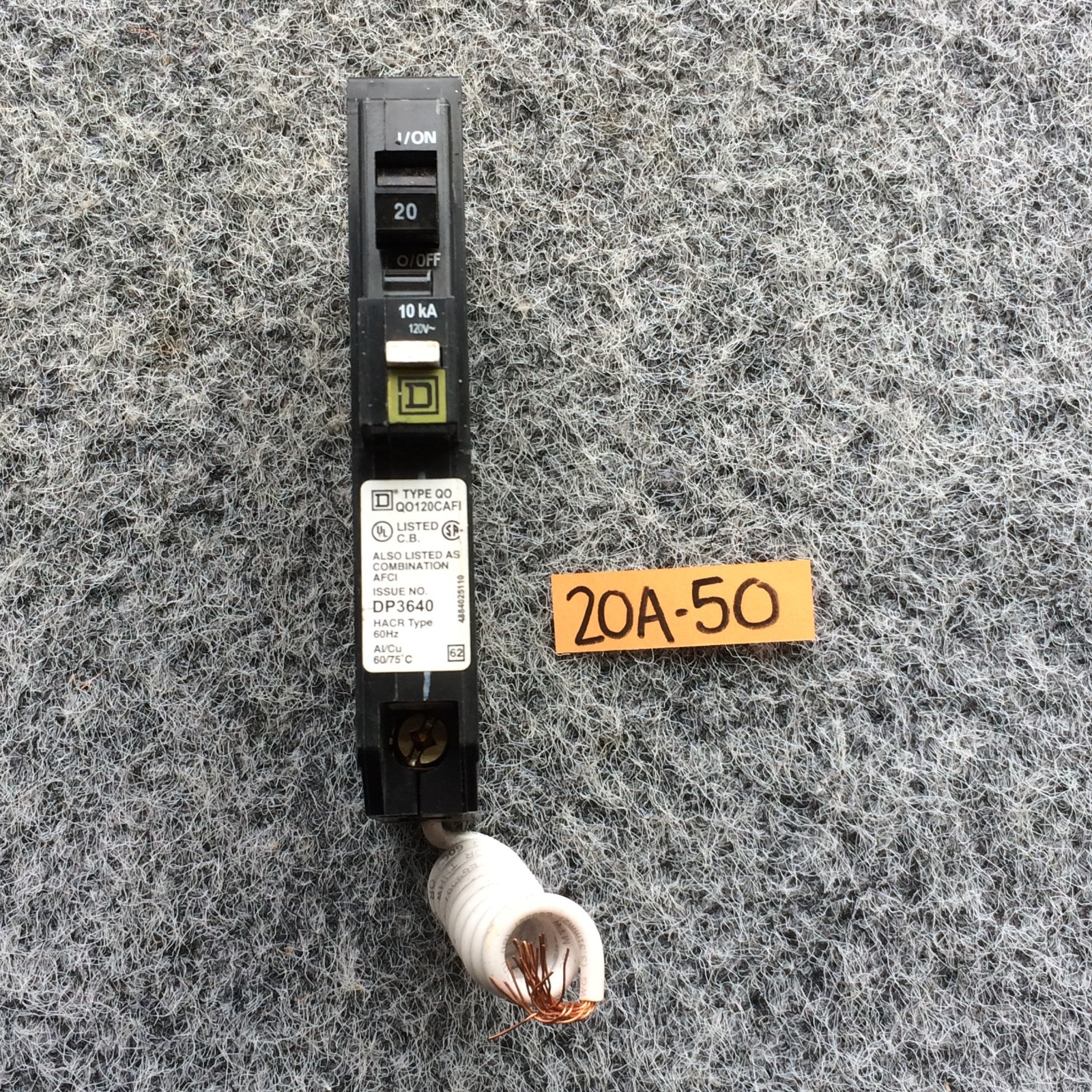 Square D QO120CAFI 20 Amp 1 Pole 120V Plug In Arc Fault CAFI Combination Breaker