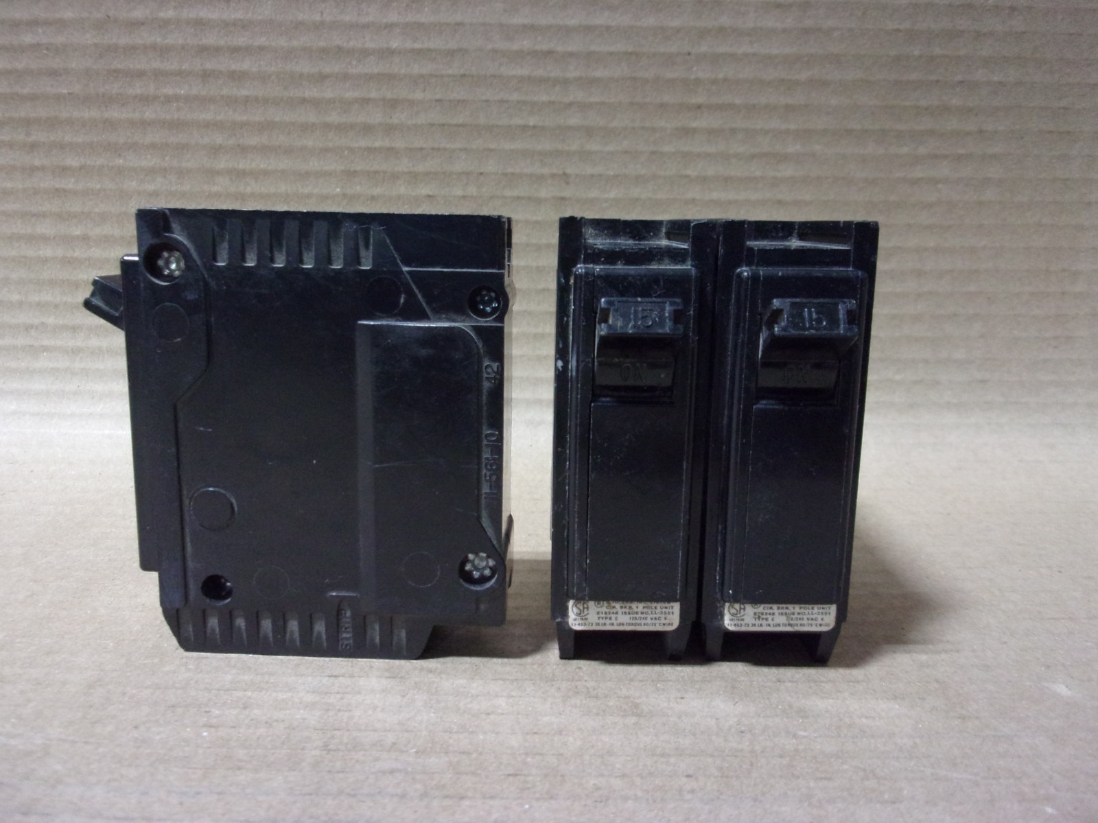 LOT OF 3 Cutler Hammer C115 1 Pole 15 Amp 240V Circuit Breaker