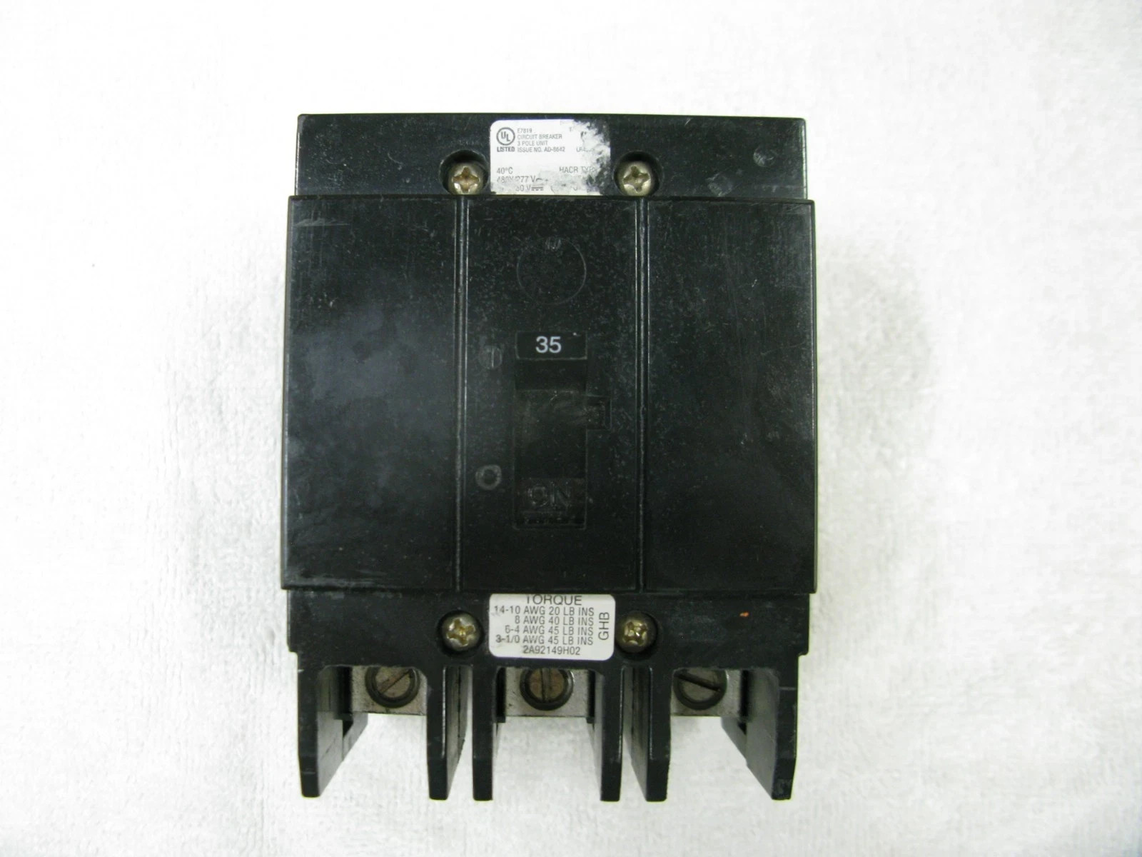 EATON GHB3035 Circuit Breaker Bolt-on 3pole 480volt 35amps.