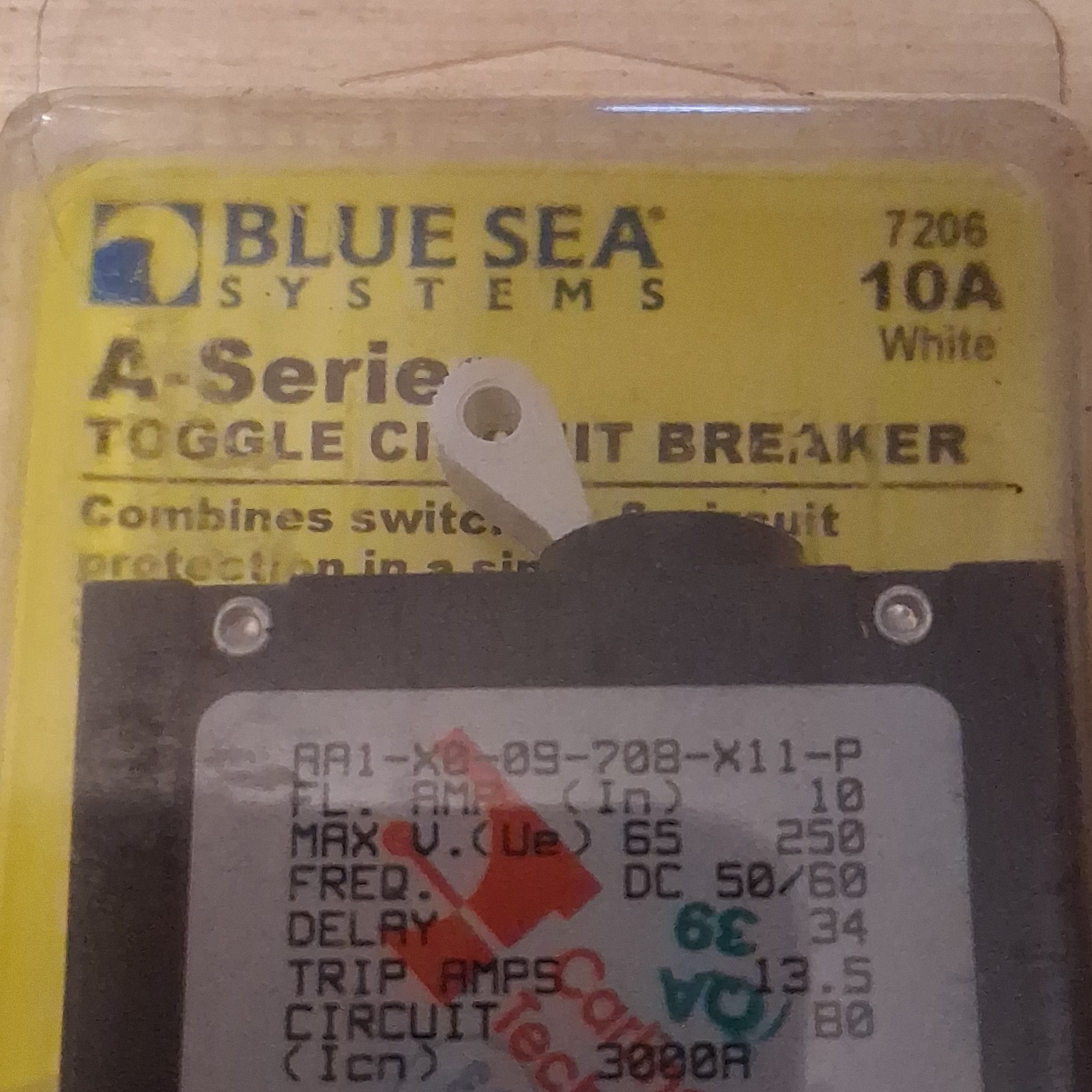Blue Sea Systems 10A Toggle Circuit Breaker 7206 White, Trip Indicator
