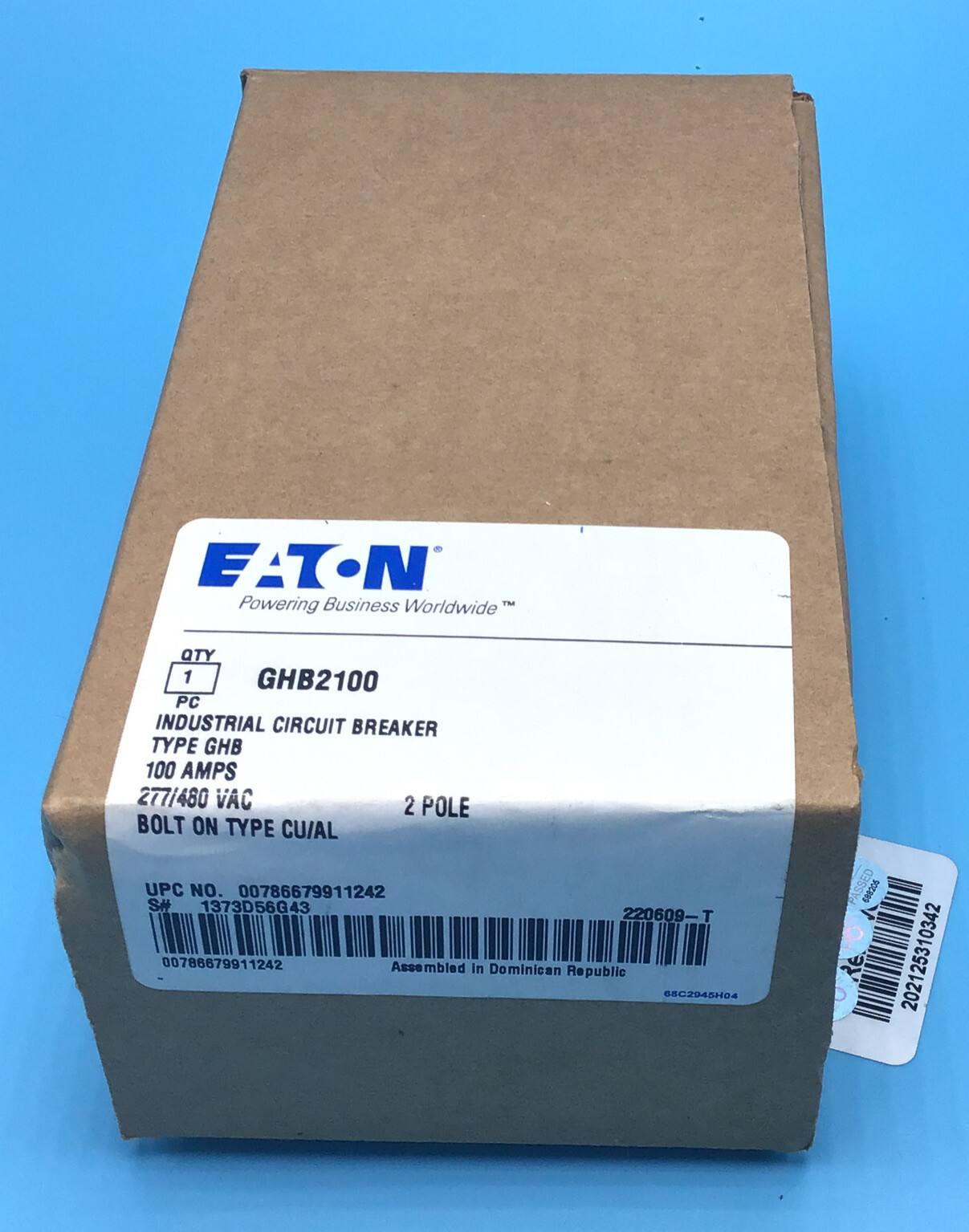 New Circuit Breaker Eaton Cutler Hammer GHB2100 100 Amp 2 Pole 277/480 Bolt On