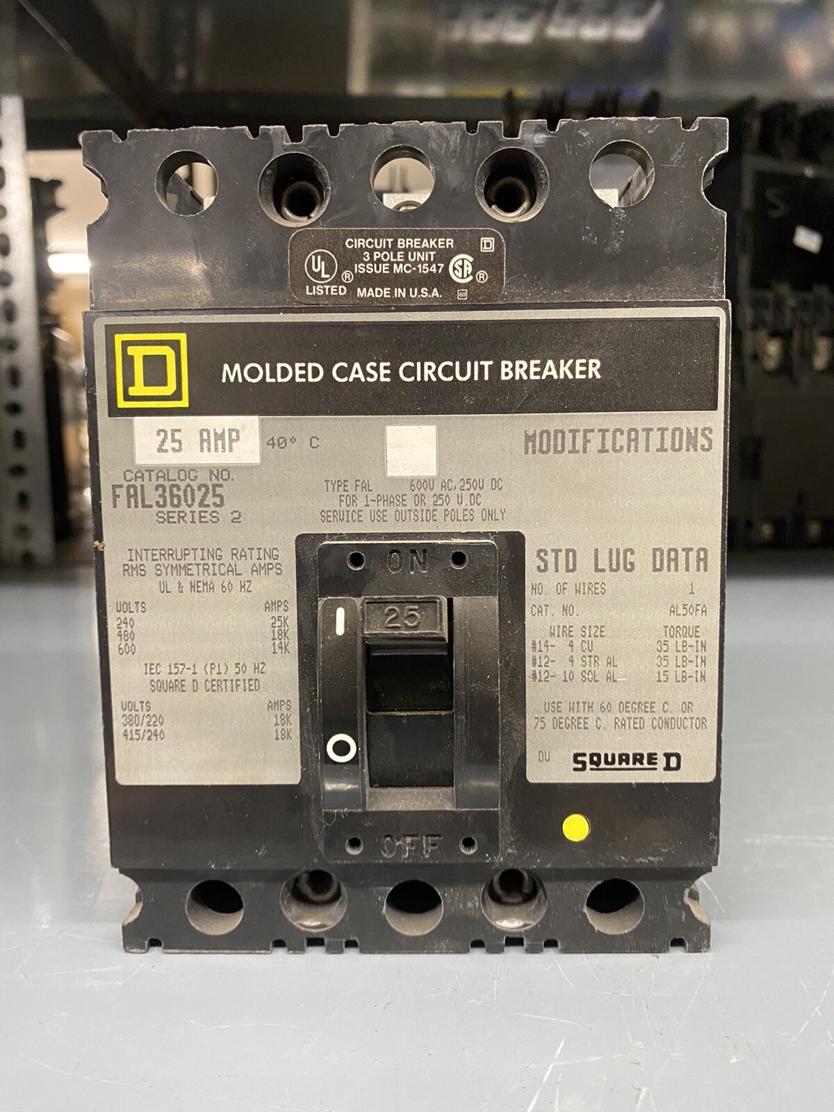 Square D Schneider Electric FA 25A 600V 480V FAL36025 Circuit Breaker Guaranteed