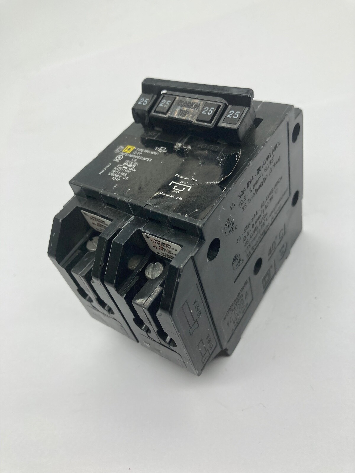 HOMT225225 Homeline Quad Two 2 Pole 25 Amp 120 240V HOMT Plug In Breaker CHIPPED