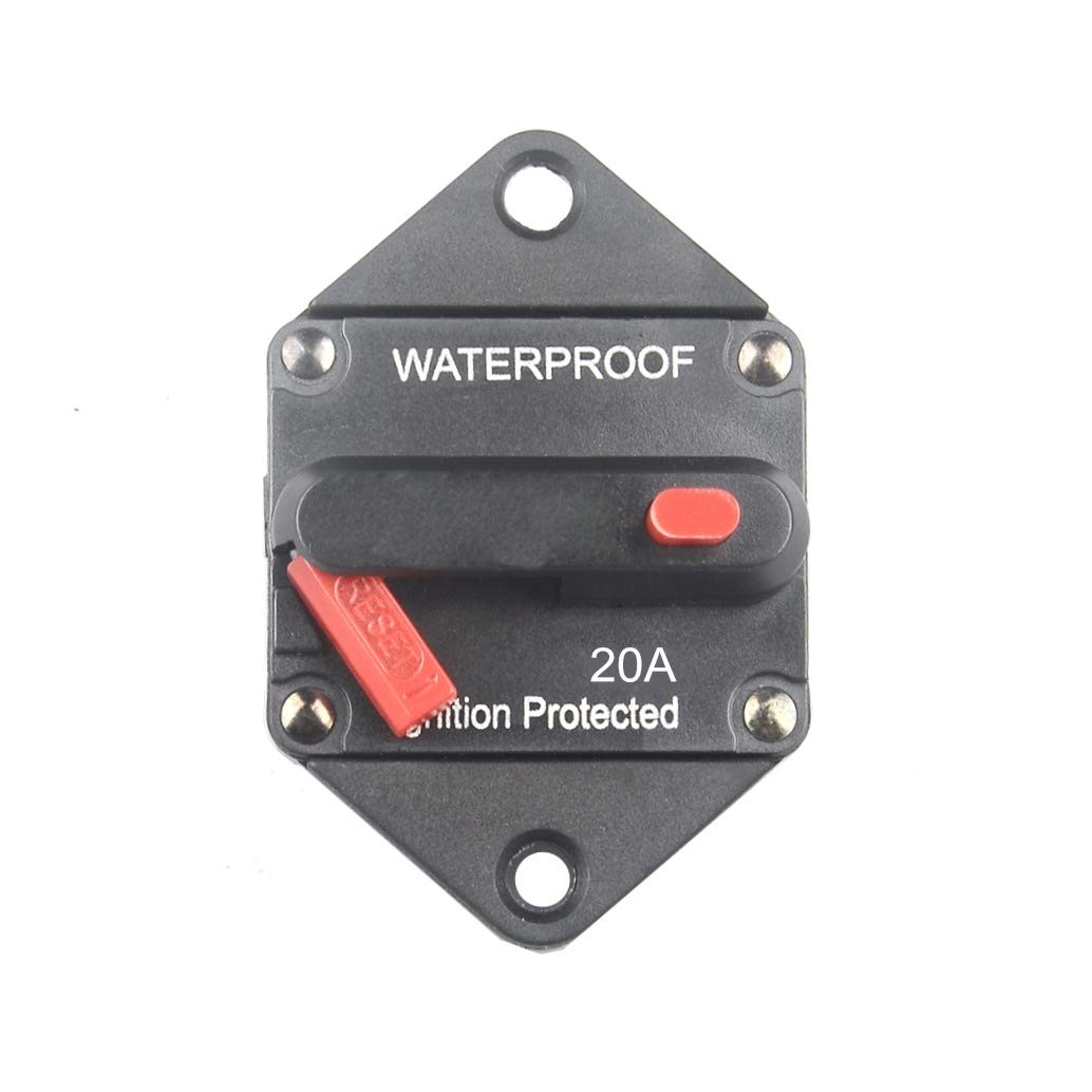20A Hi-Amp Circuit Breaker, 12V-32V DC, Waterproof, Manual Reset, Panel Mount