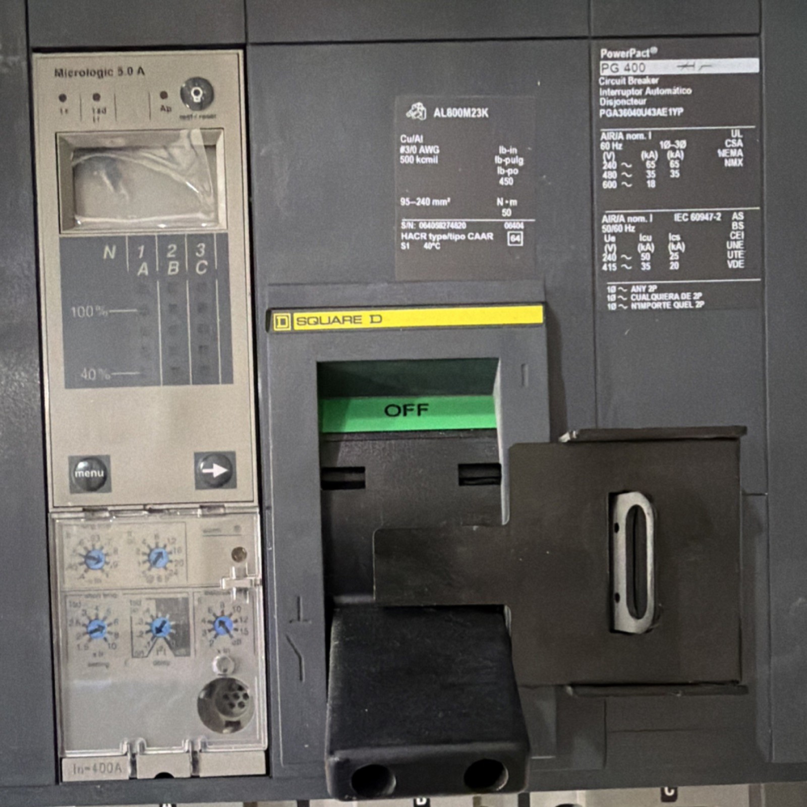 Square D PowerPact PG 400 400A 3-Pole Circuit Breaker Trip Indicator 240-600V