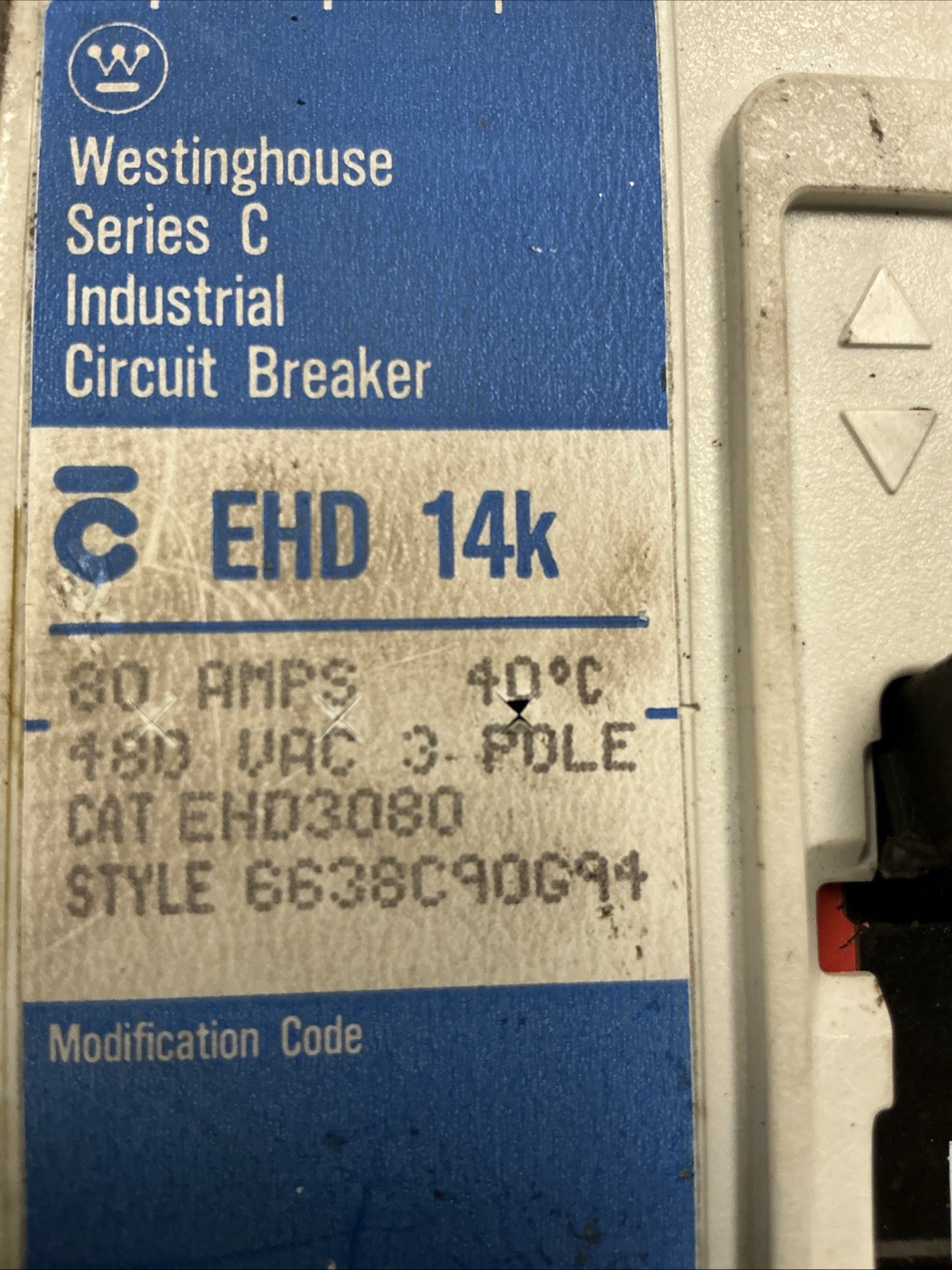 Westinghouse EHD3080 EHD 80A 80 Amps 480V 3 Pole Circuit Breaker AA-489