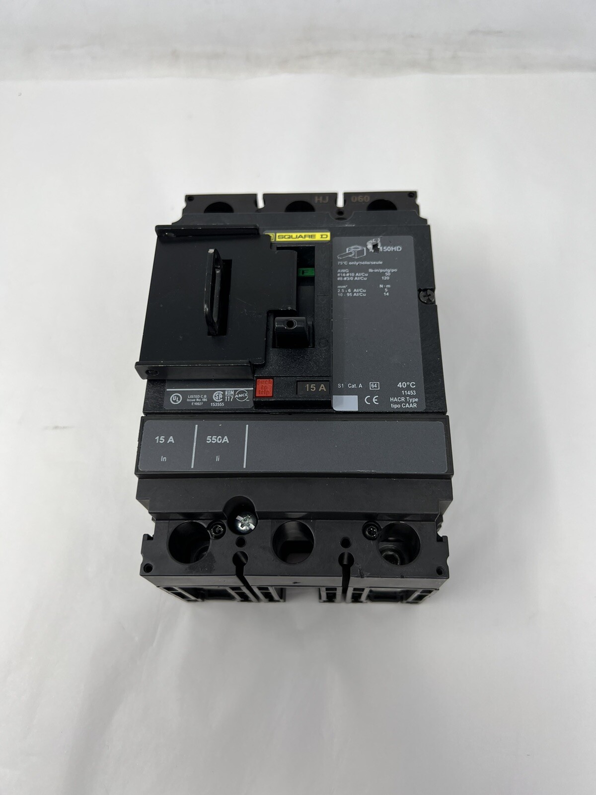 Square D HJ L26015 PowerPact HJ060 Circuit Breaker 15Amp 2-Pole 600V
