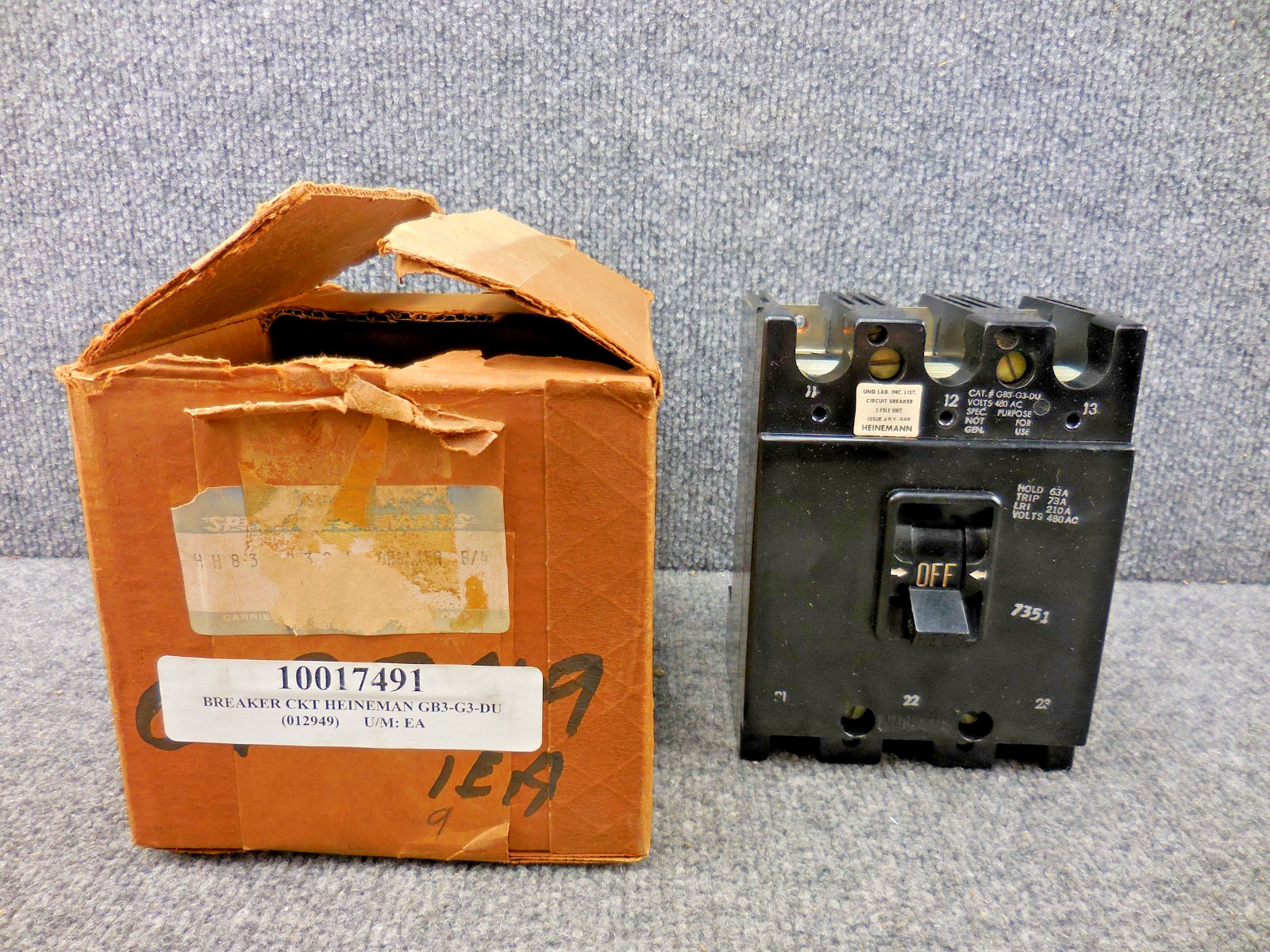 Unused Heinemann HECO GB3-G3-DU Circuit Breaker 63 amp 3 Pole HH83XA325