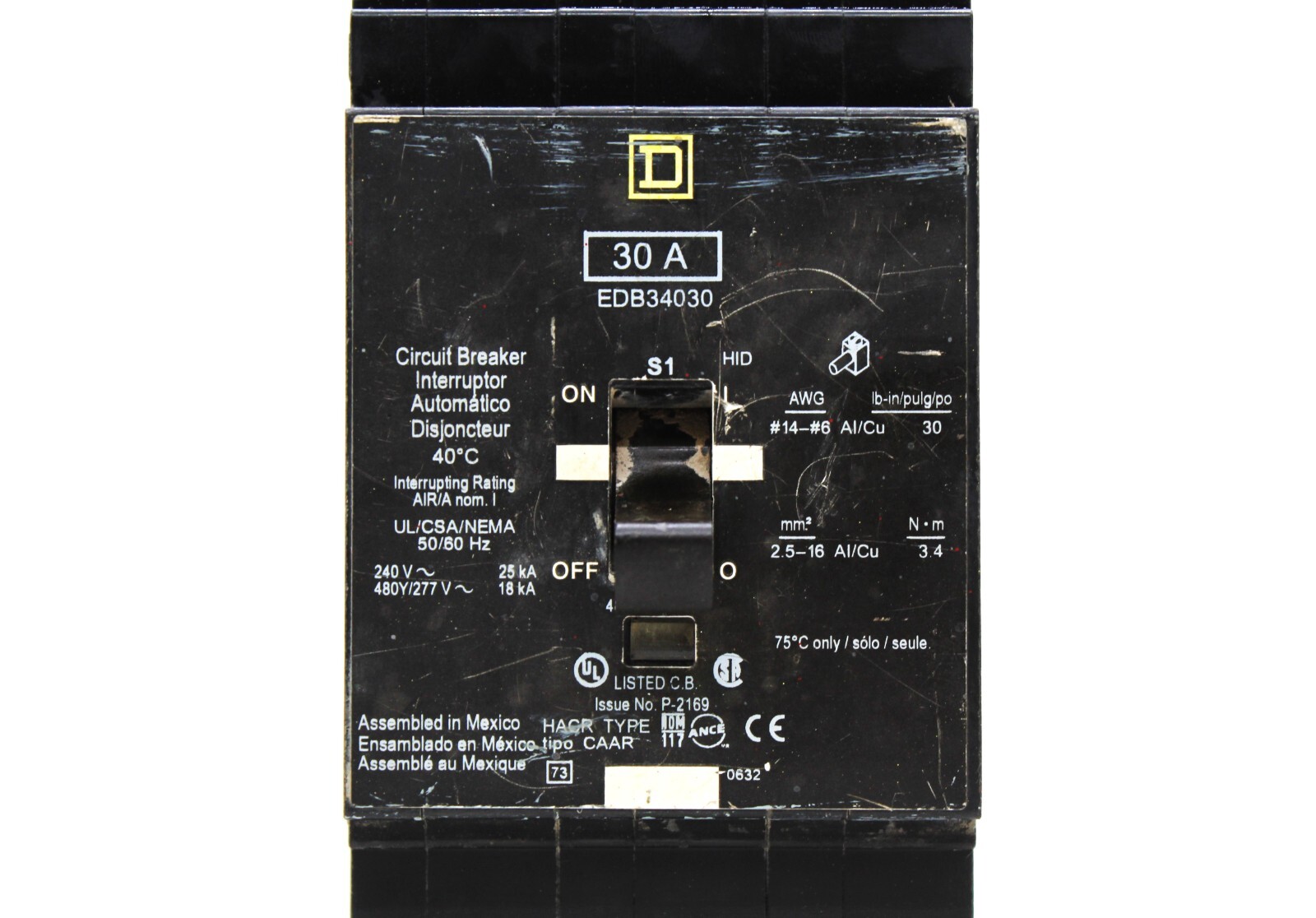 SQUARE D CIRCUIT BREAKER EDB34030 – 30 AMP 3 POLES