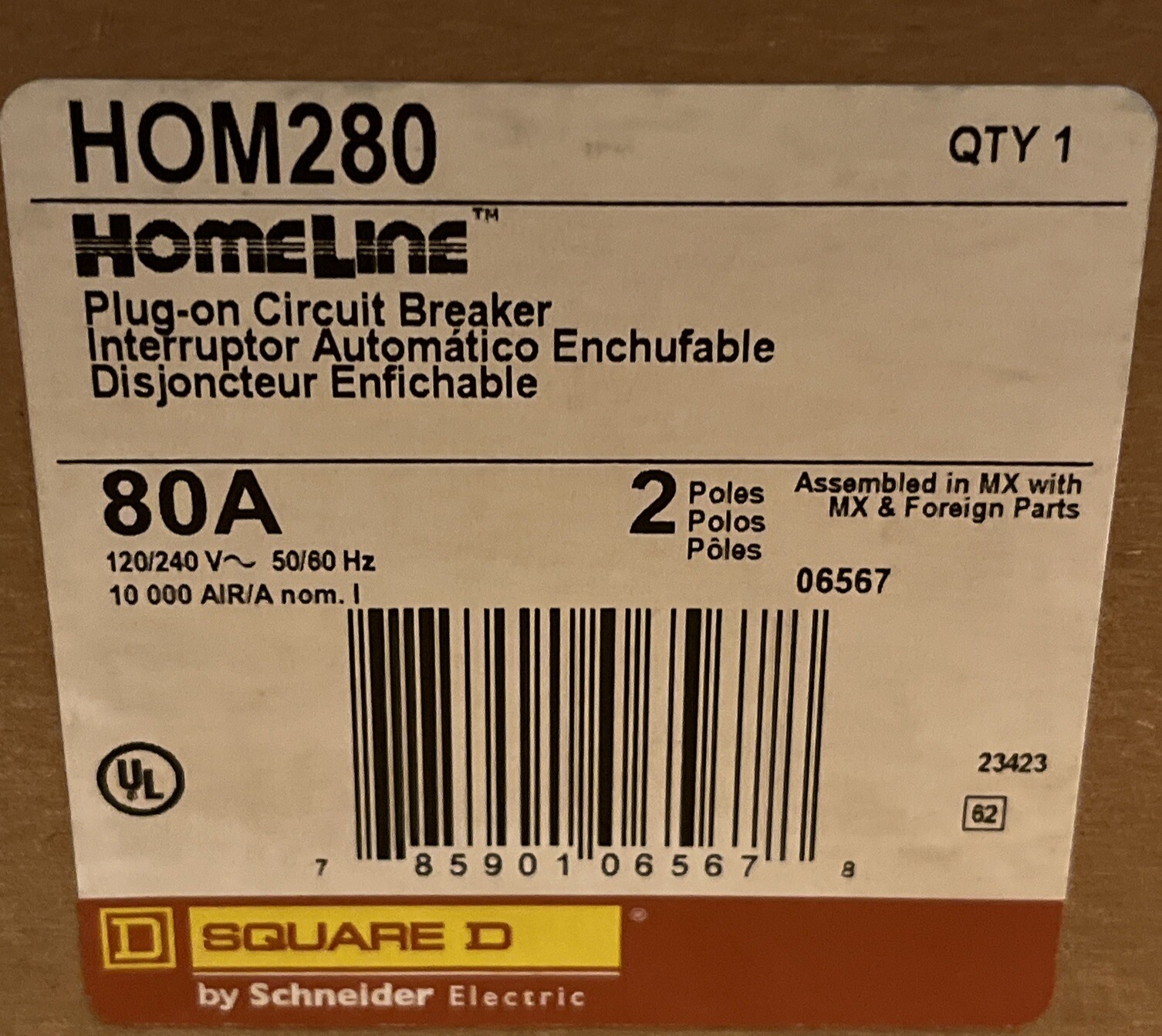HOM280 SQUARE D 80AMP 120/240V 2 POLE CIRCUIT BREAKER NEW